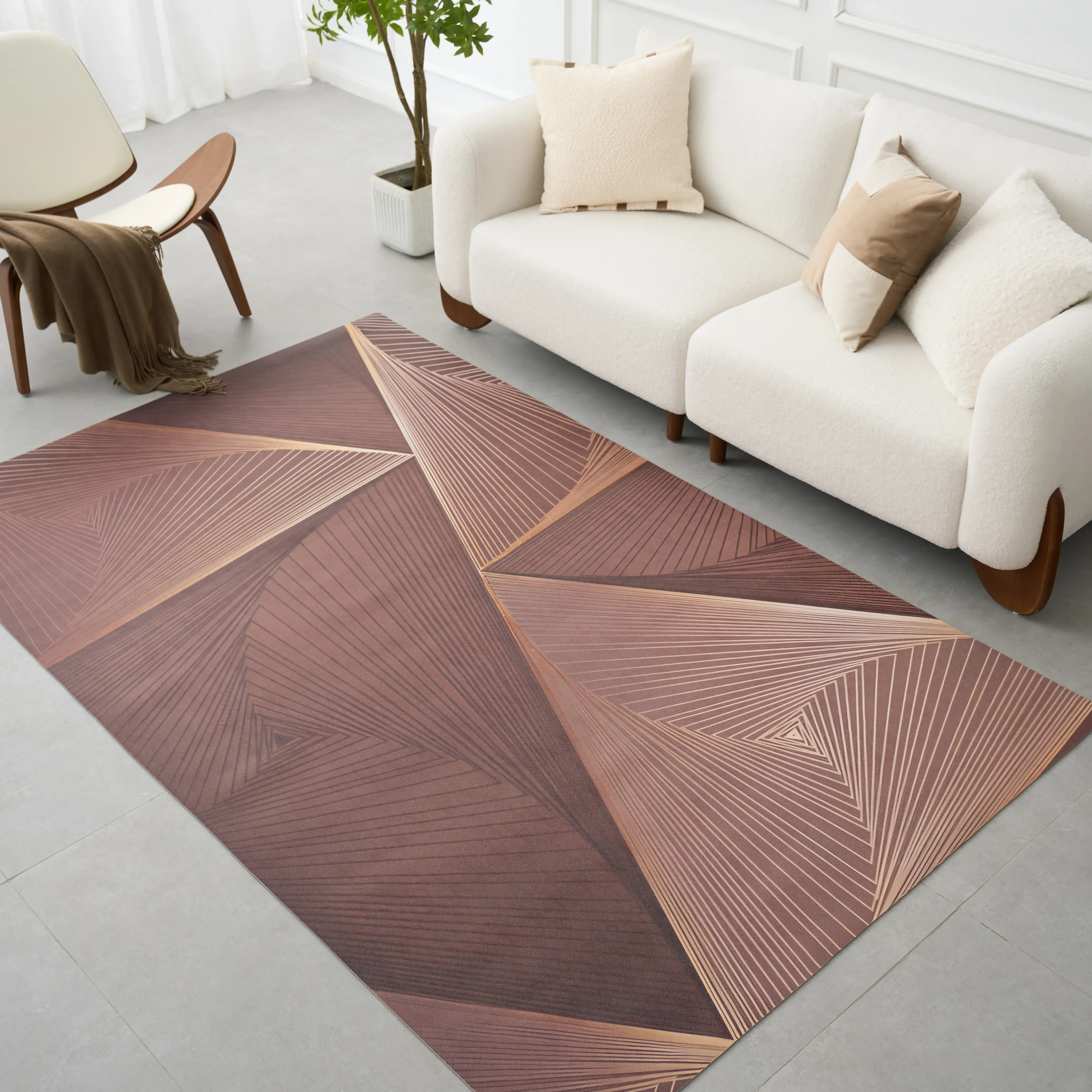 5x8 Geometric Area Rug Non-Slip Waterproof - Brown, PVC Leather