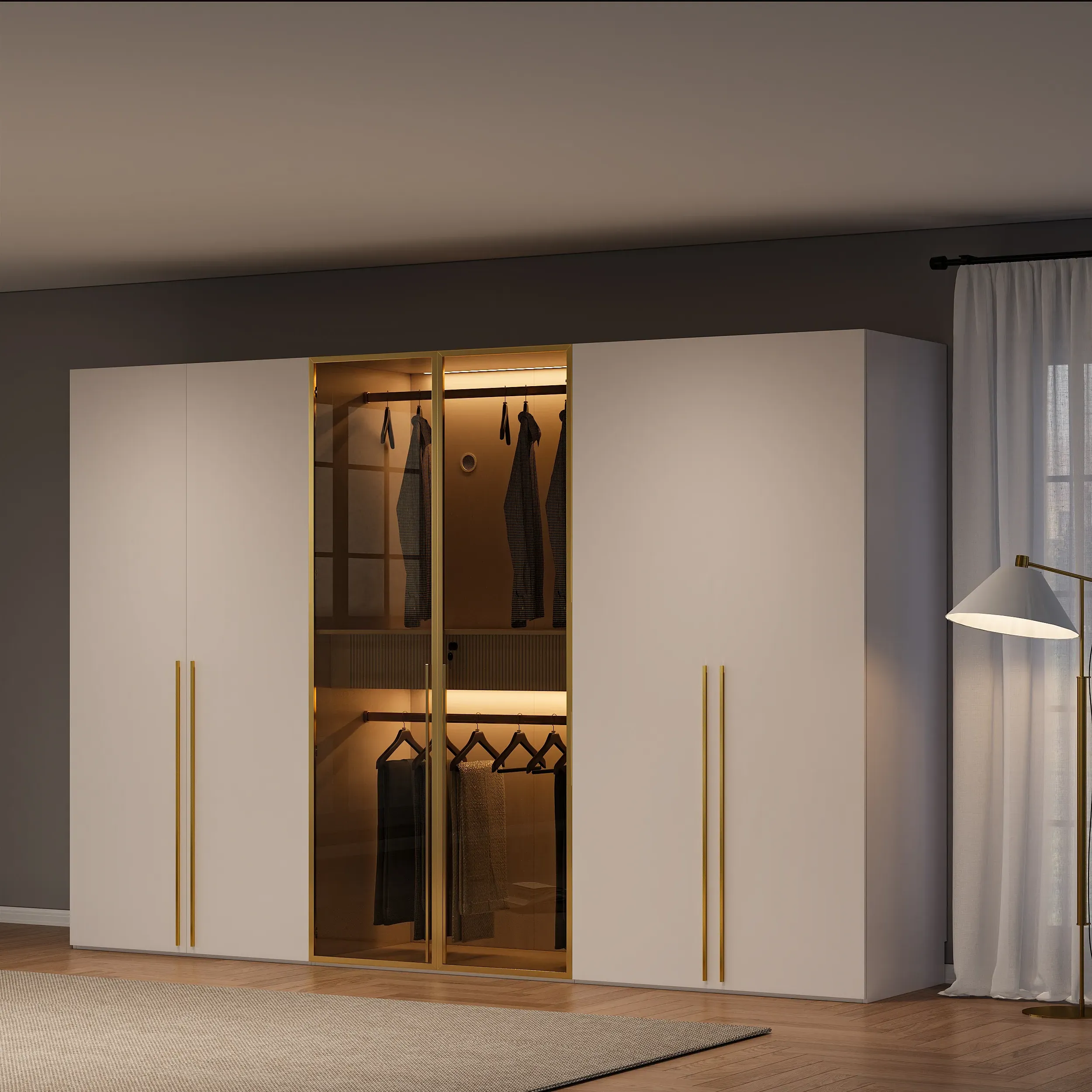 6-Door Wardrobe with Glass Doors - White, Brown image