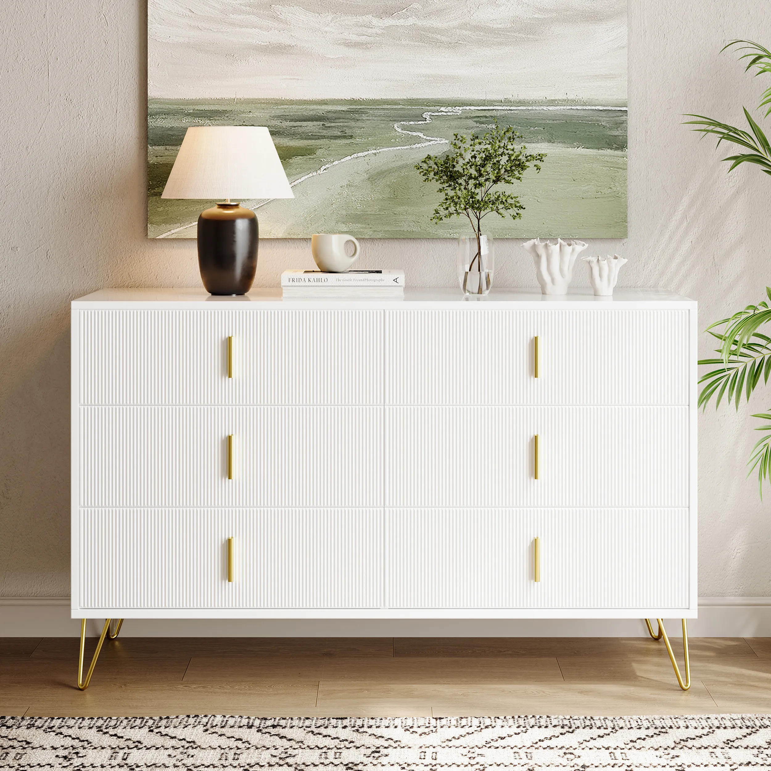 6-Drawer Dresser Cabinet with Storage - White