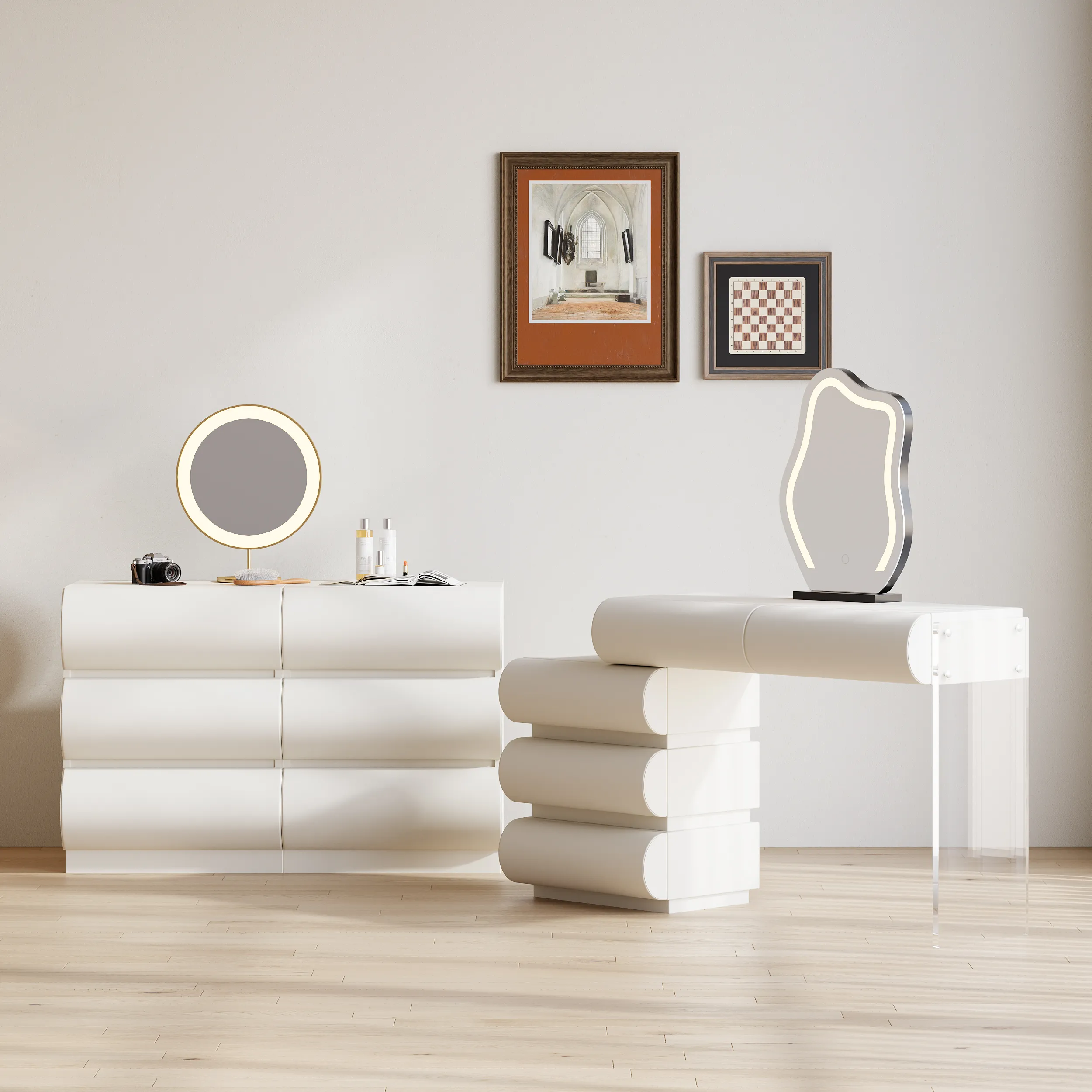 6 Drawer Dresser & Vanity Desk Set - White