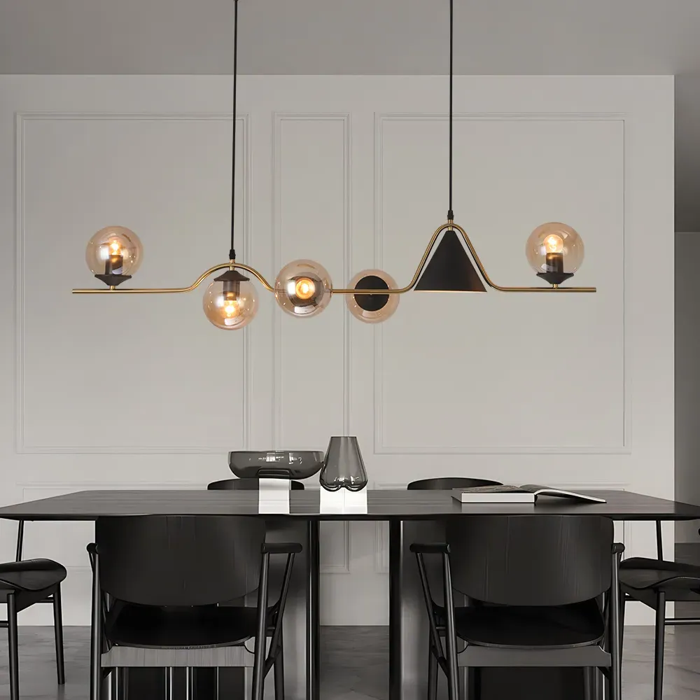 6-Light Geometric Rectangular Kitchen Island Light Globe Ceiling Light - Gold, Black