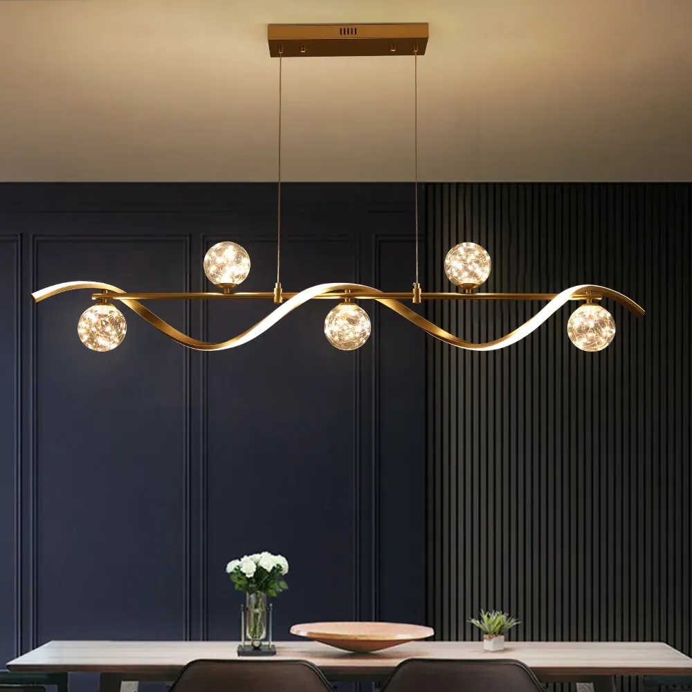 6-Light Kitchen Island Light LED Square Pendant - Gold