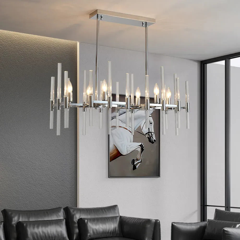 6-Light Kitchen Island Pendant Light - Chrome, Glass