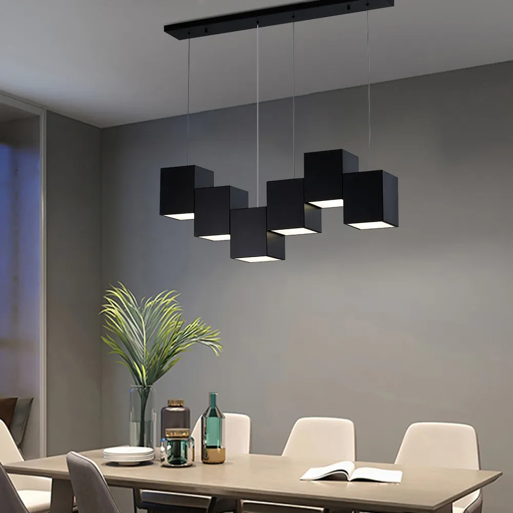 6-Light Linear Kitchen Island Light Square Pendant - Black image