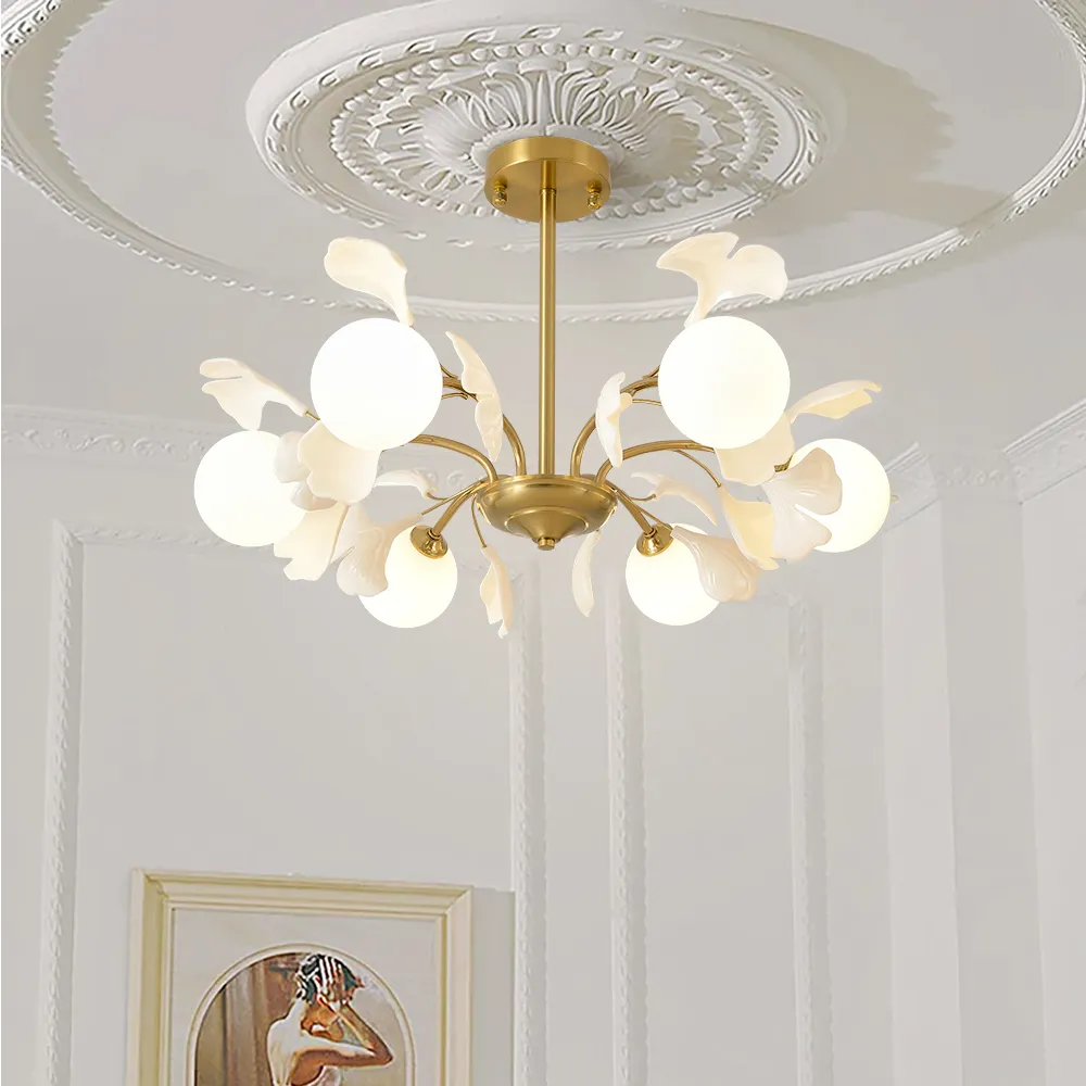 6-Light Round Pendant Ceiling Light - Gold & White image