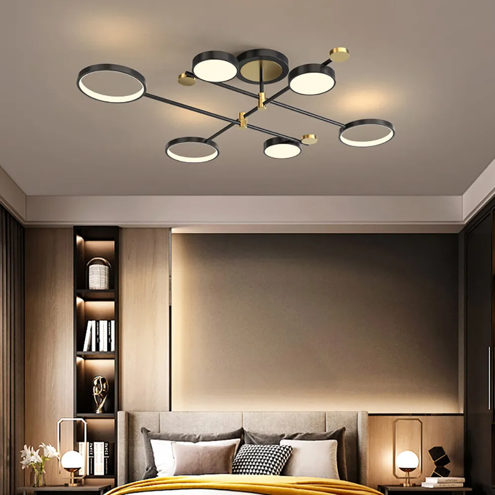 6-Light Semi Flush Mount Ceiling Light - Black, Metal image