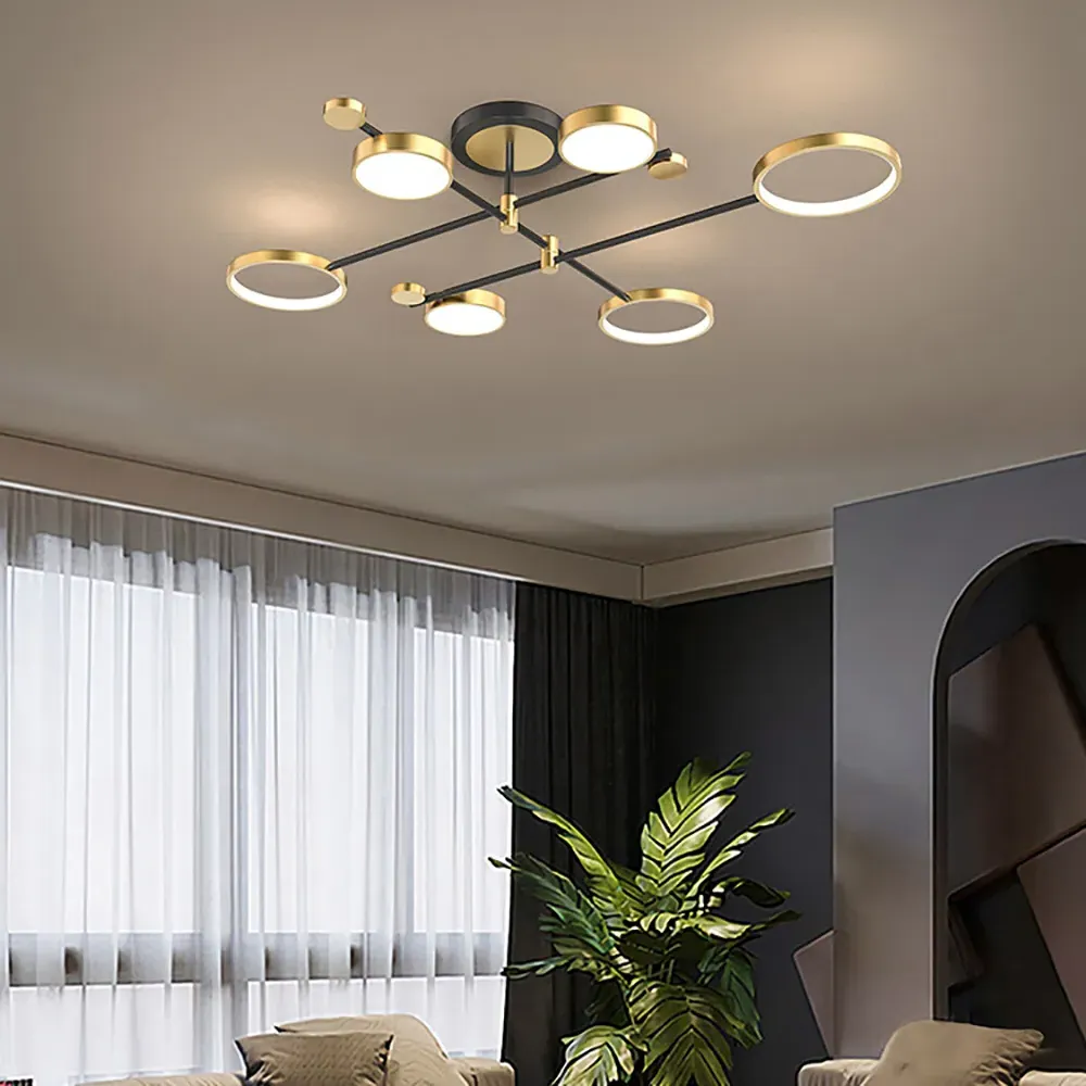 6-Light Semi Flush Mount Ceiling Light - Gold, Metal