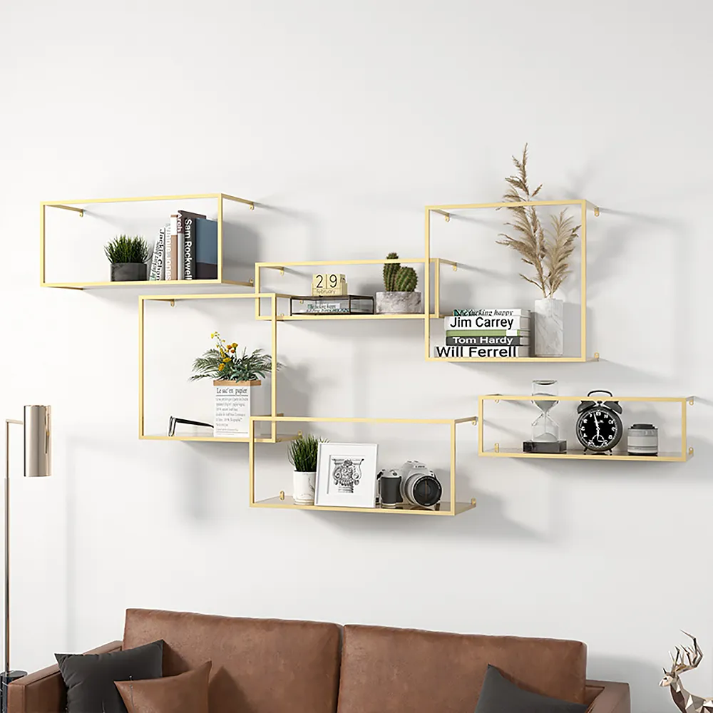 6 Piece Wall Mounted Floating Shelves - Gold, Metal