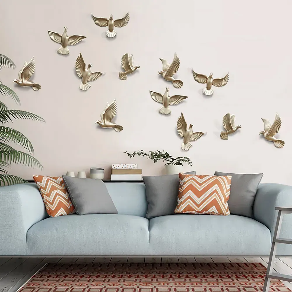 6 Pieces Flocking Birds Wall Decor Set - Gold, Resin