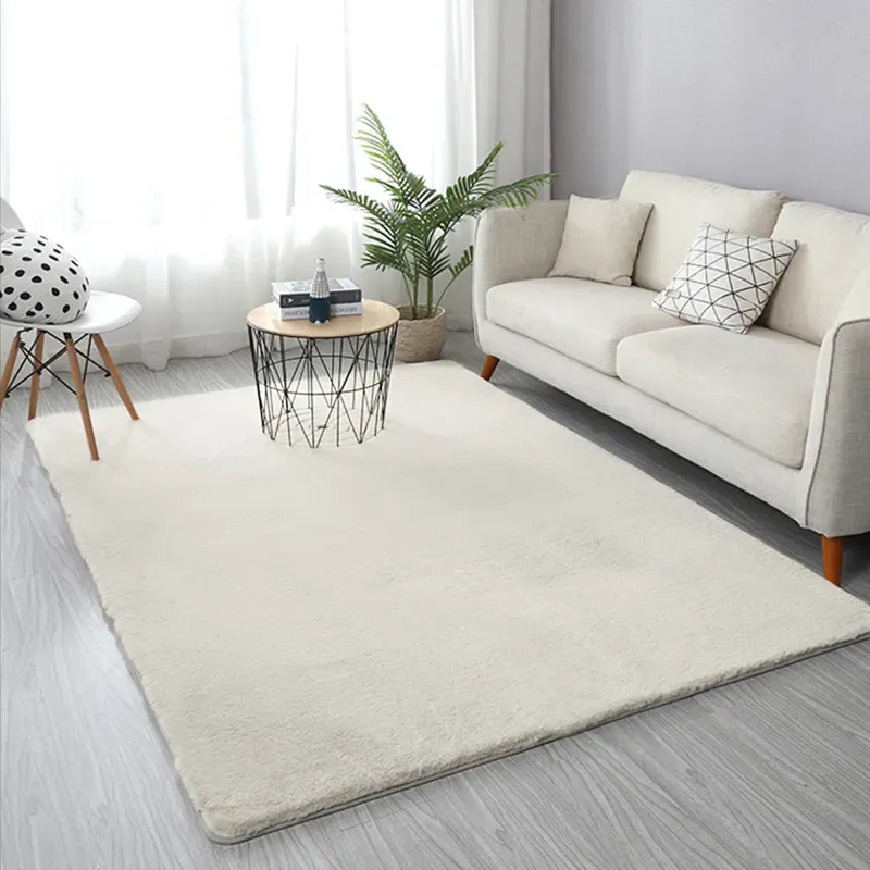 6' x 9' Rectangular Shag Area Rug - Beige, Faux Rabbit Fur image