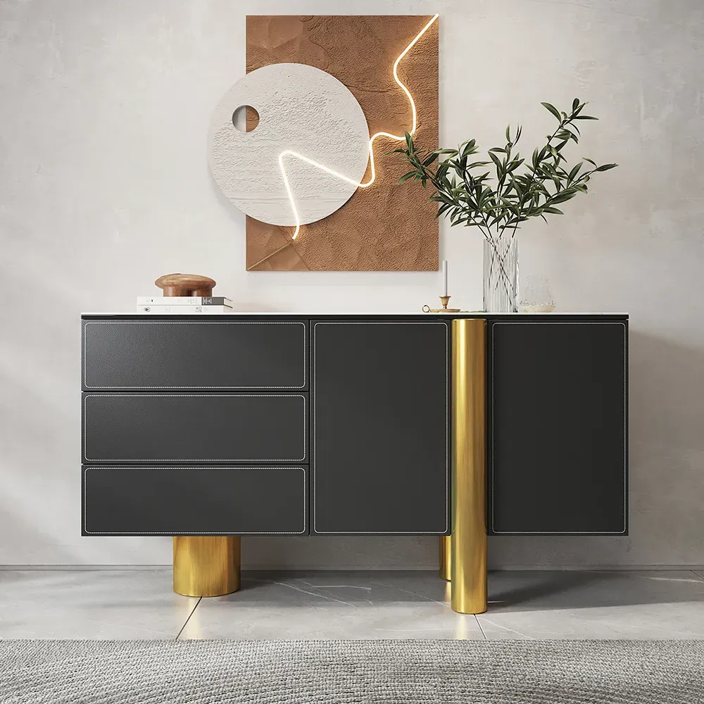 60" Storage Sideboard with Drawers - White, Sintered Stone