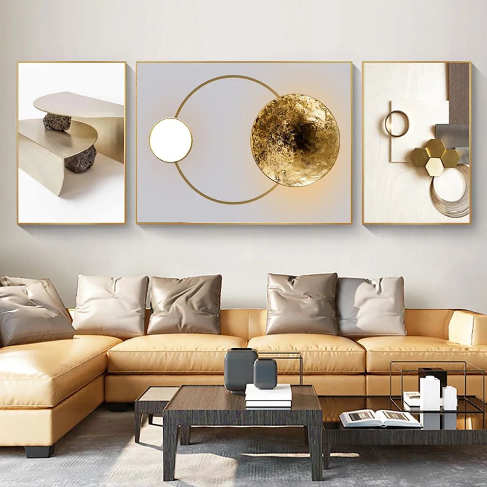 63" 3-Piece Abstract Canvas Wall Art Set - White, Gold