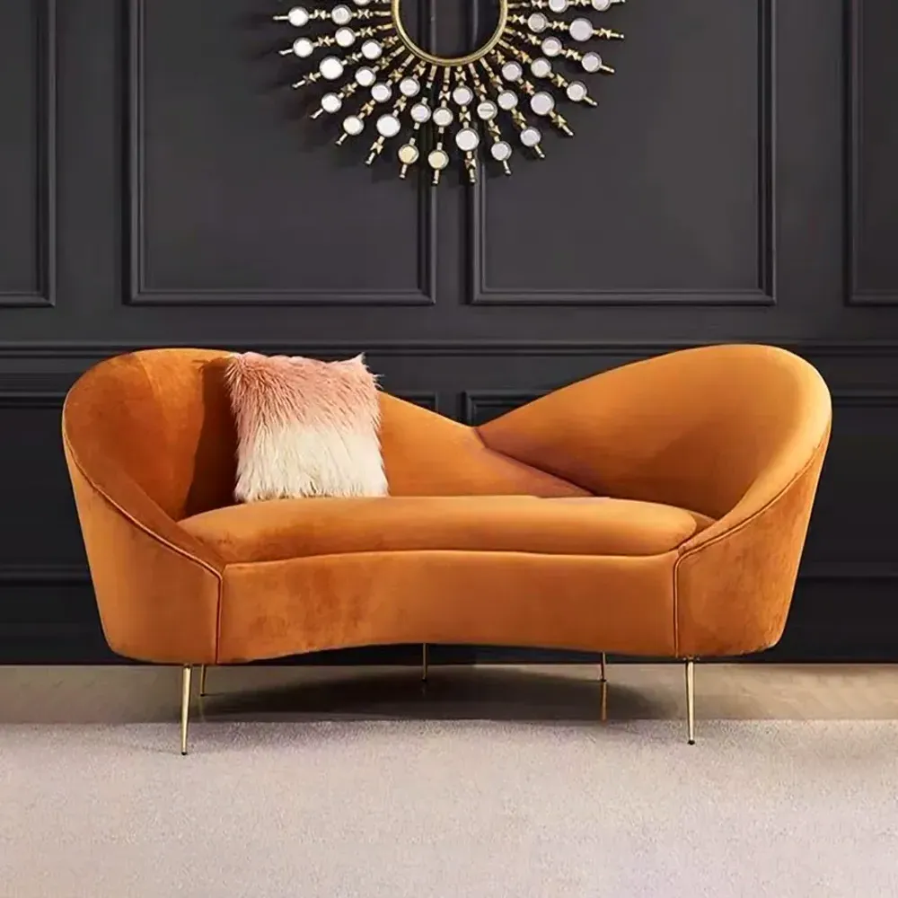 63" Curved 2-Seater Sofa - Orange, Velvet