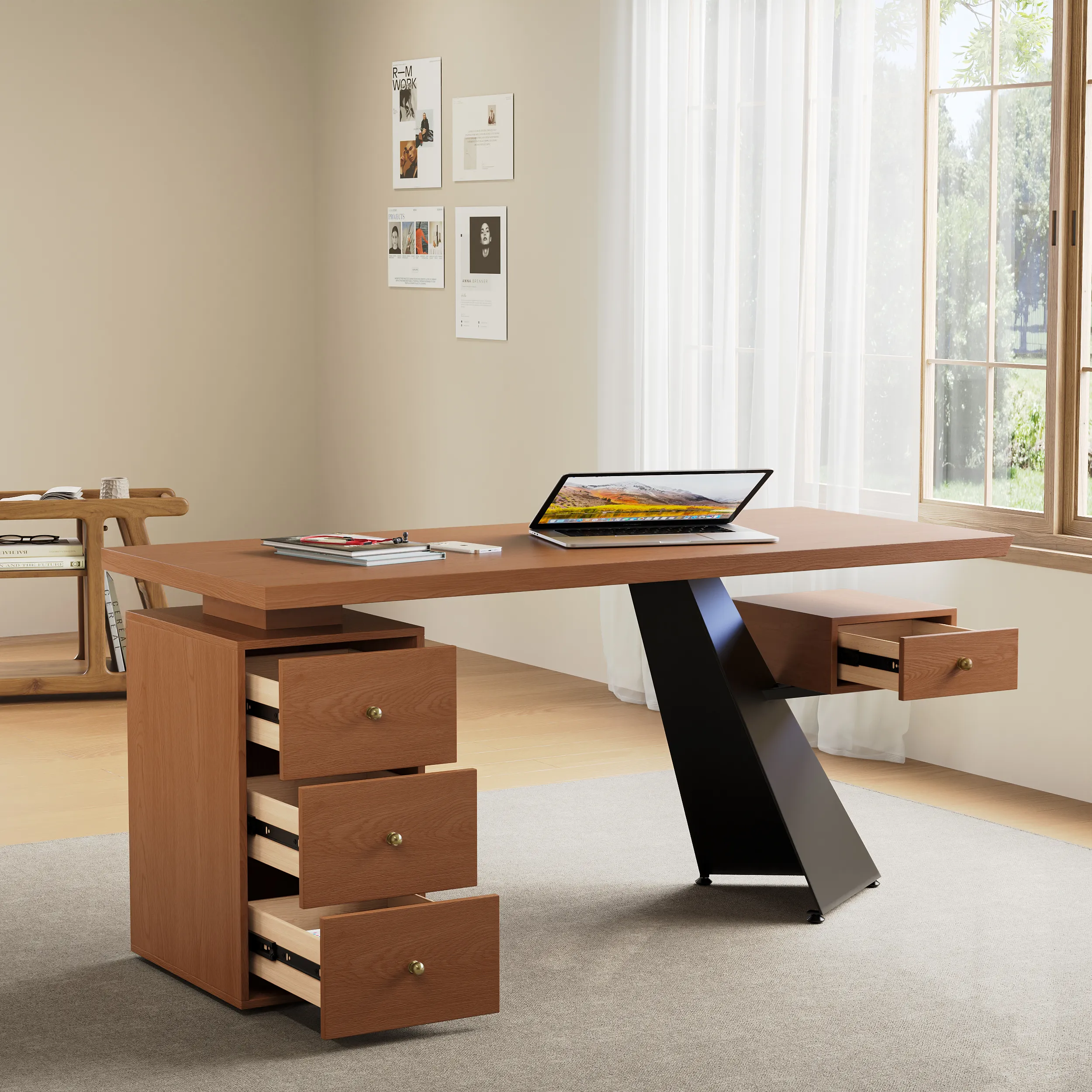 63-Inch Office Desk with Drawer - Light Walnut image