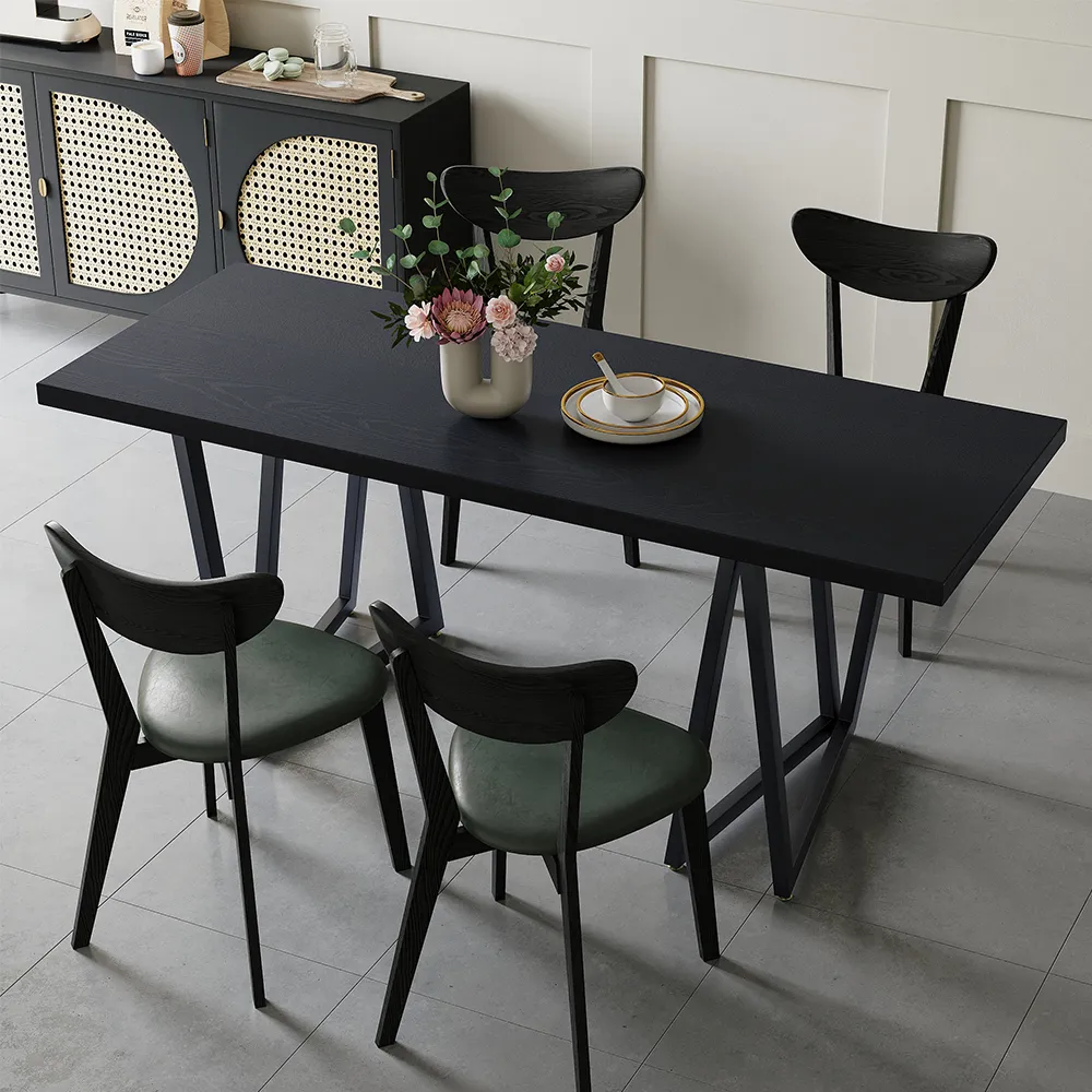 63" Rectangle Solid Wood Dining Table - Black image