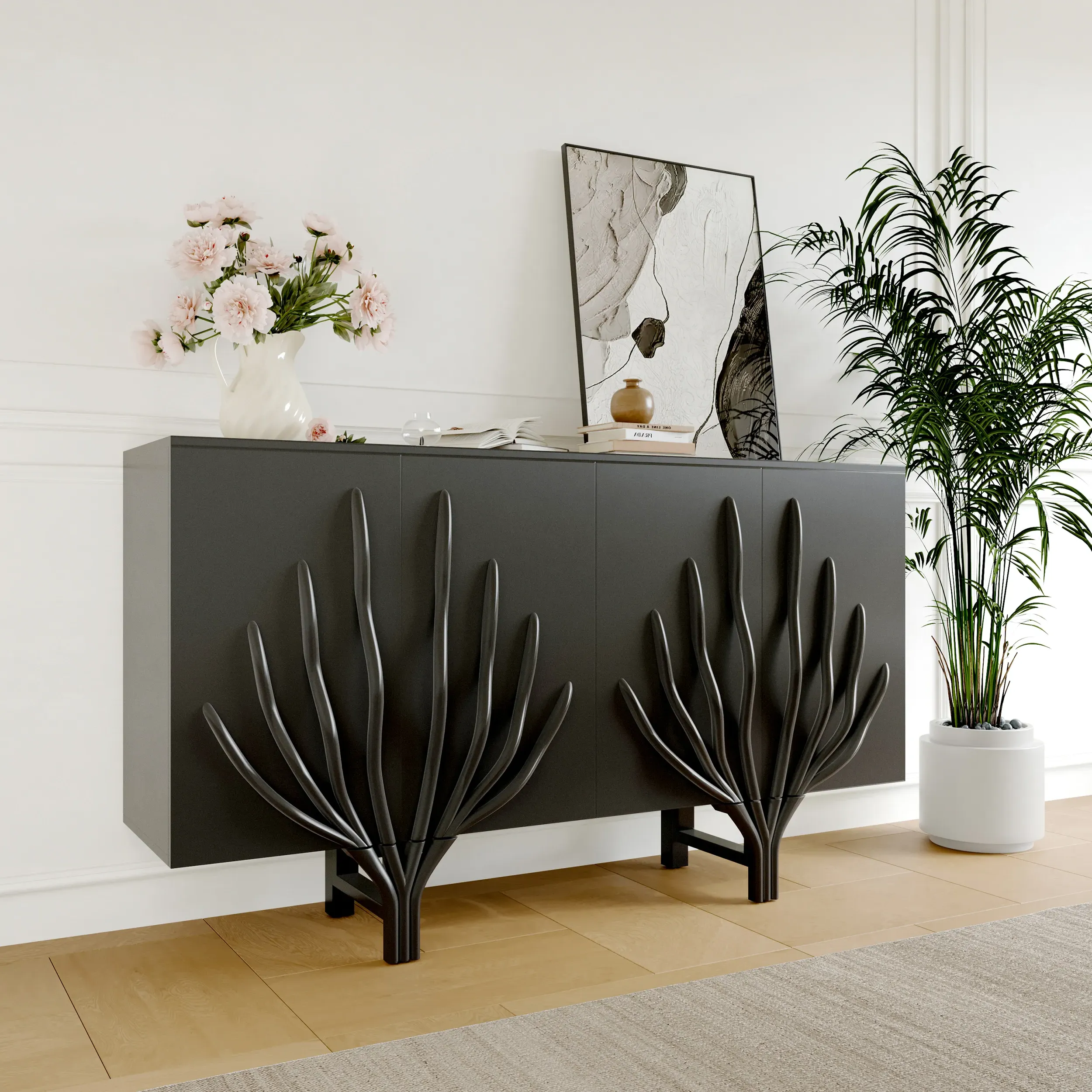 63" Sideboard with Branch Design - 2 Doors 2 Shelves image