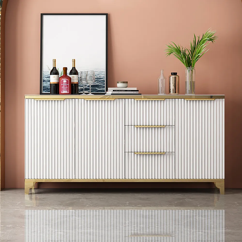 63" Sideboard with Tempered Glass Top - White, Gold image