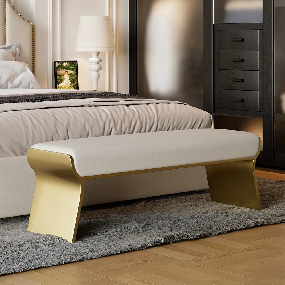 63" Stainless Steel Bench - Beige, Leath-Aire