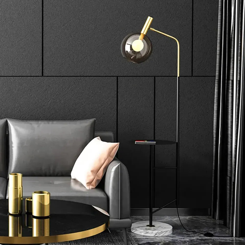 67" Tray Table Floor Lamp with Dome Glass Shade - Black image