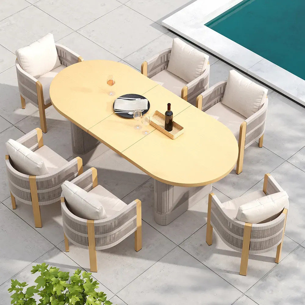 7-Piece Extendable Outdoor Dining Set Farmhouse - Aluminum