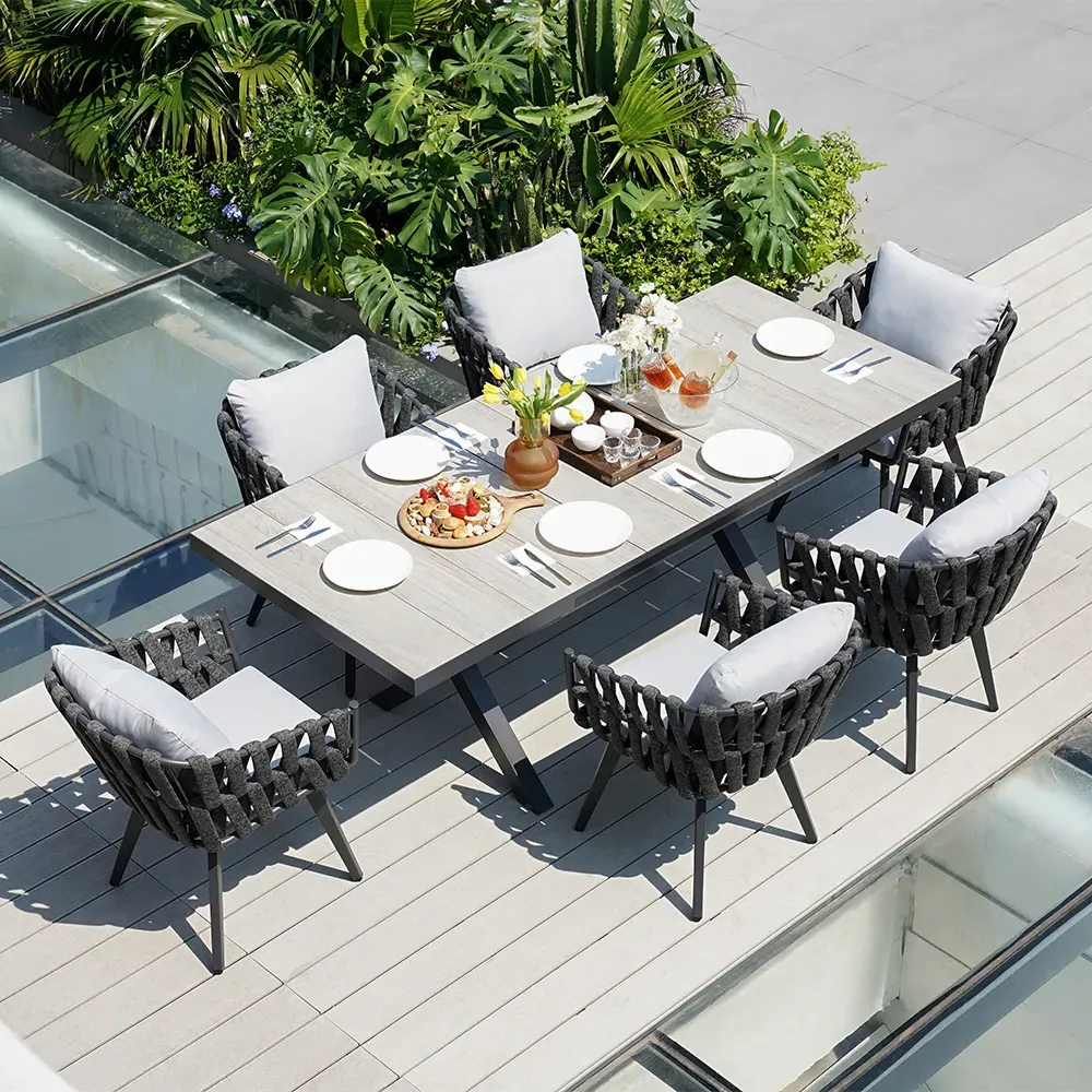 7-Piece Extendable Outdoor Dining Set with Ceramic Top - Aluminum