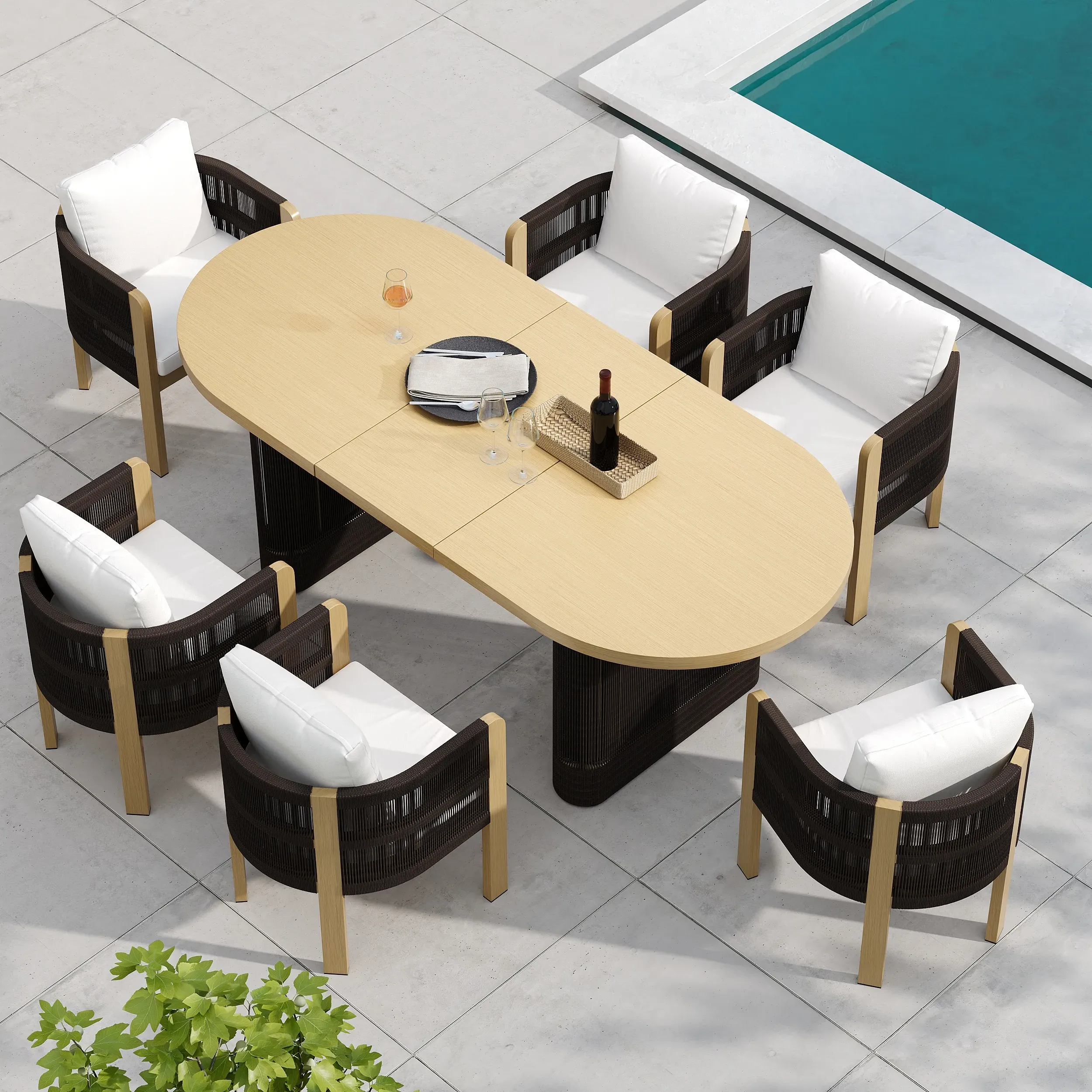 7-Piece Extendable Outdoor Dining Set with Woven Armchairs - Aluminum