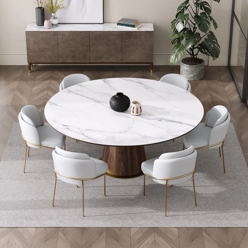 7 Piece Round Dining Set with 6 Chairs - White image