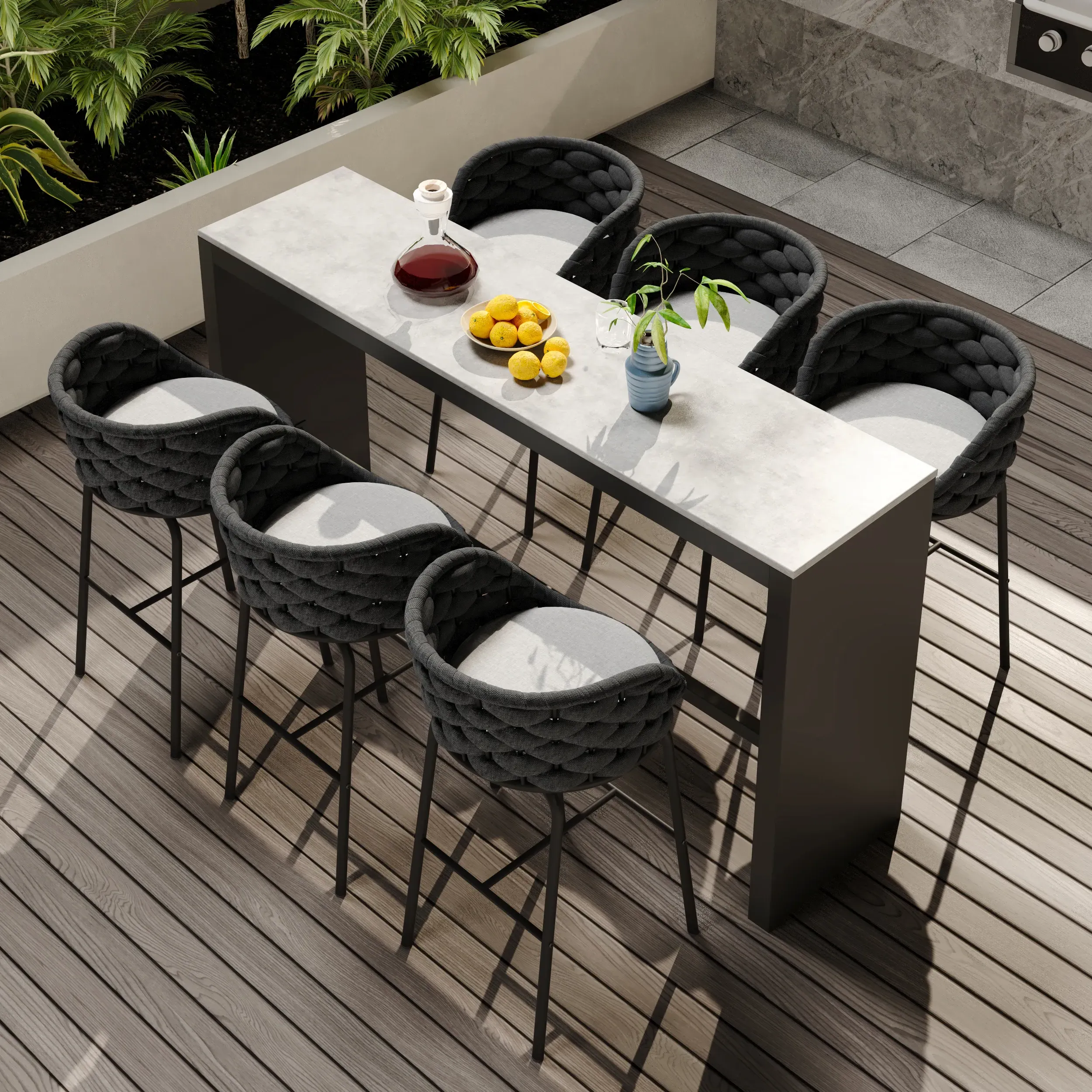 7-Piece Sintered Stone Bar Dining Set with Swivel Chairs - Aluminum