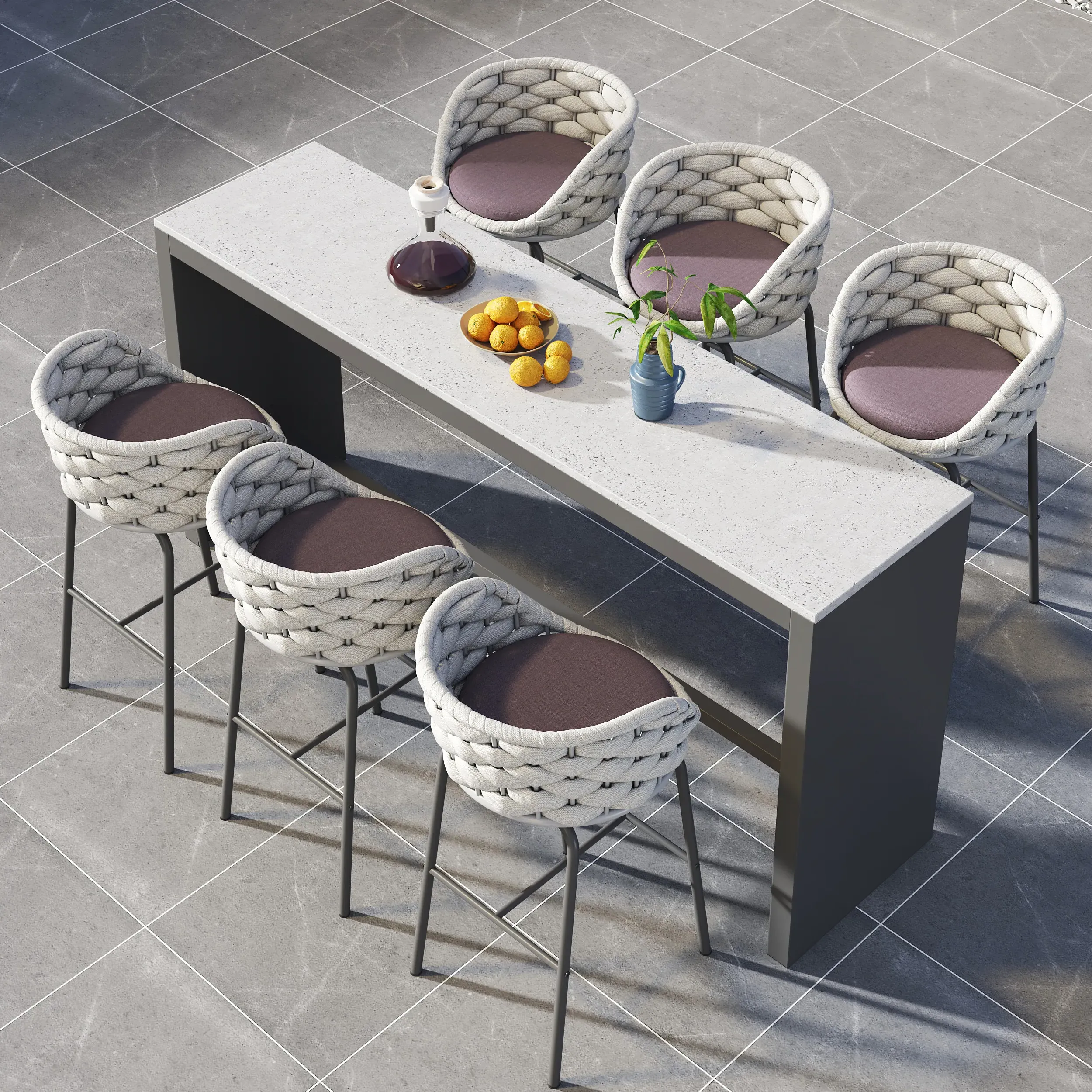 7-Piece Swivel Bar Dining Set with Cement Texture Top - Aluminum