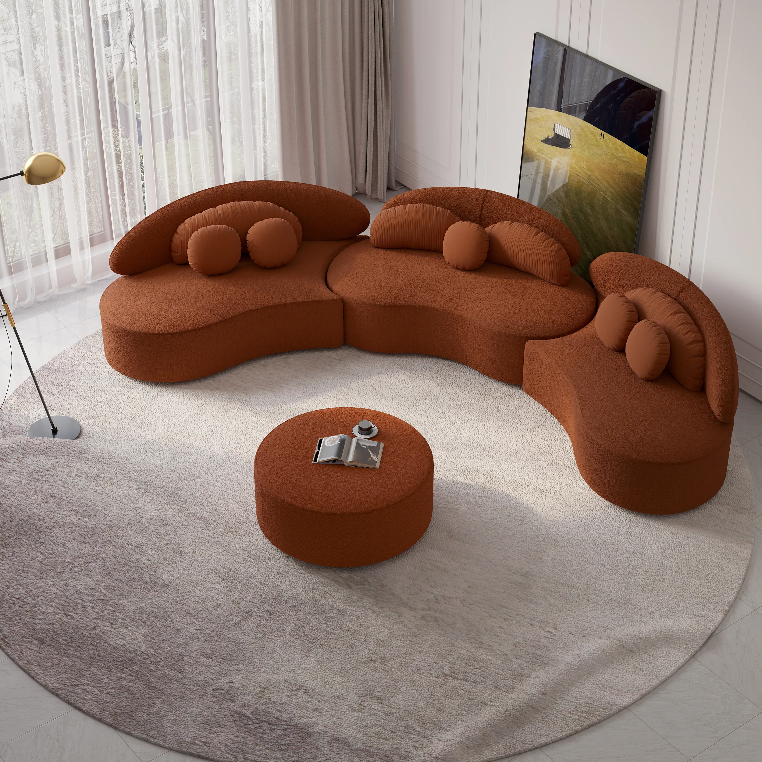 7-Seater Curved Sectional Sofa with Ottoman - Boucle