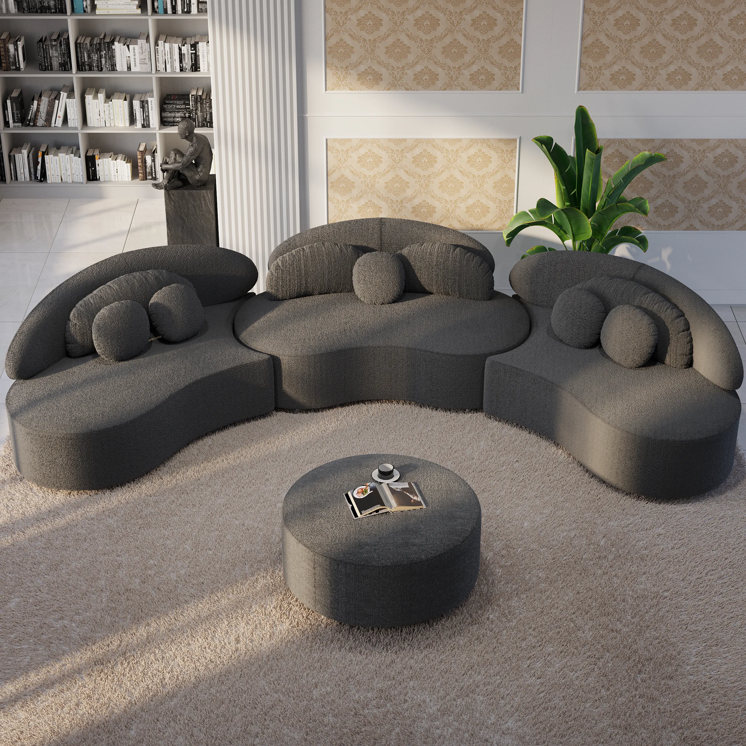 7-Seater Curved Sectional Sofa with Ottoman - Boucle