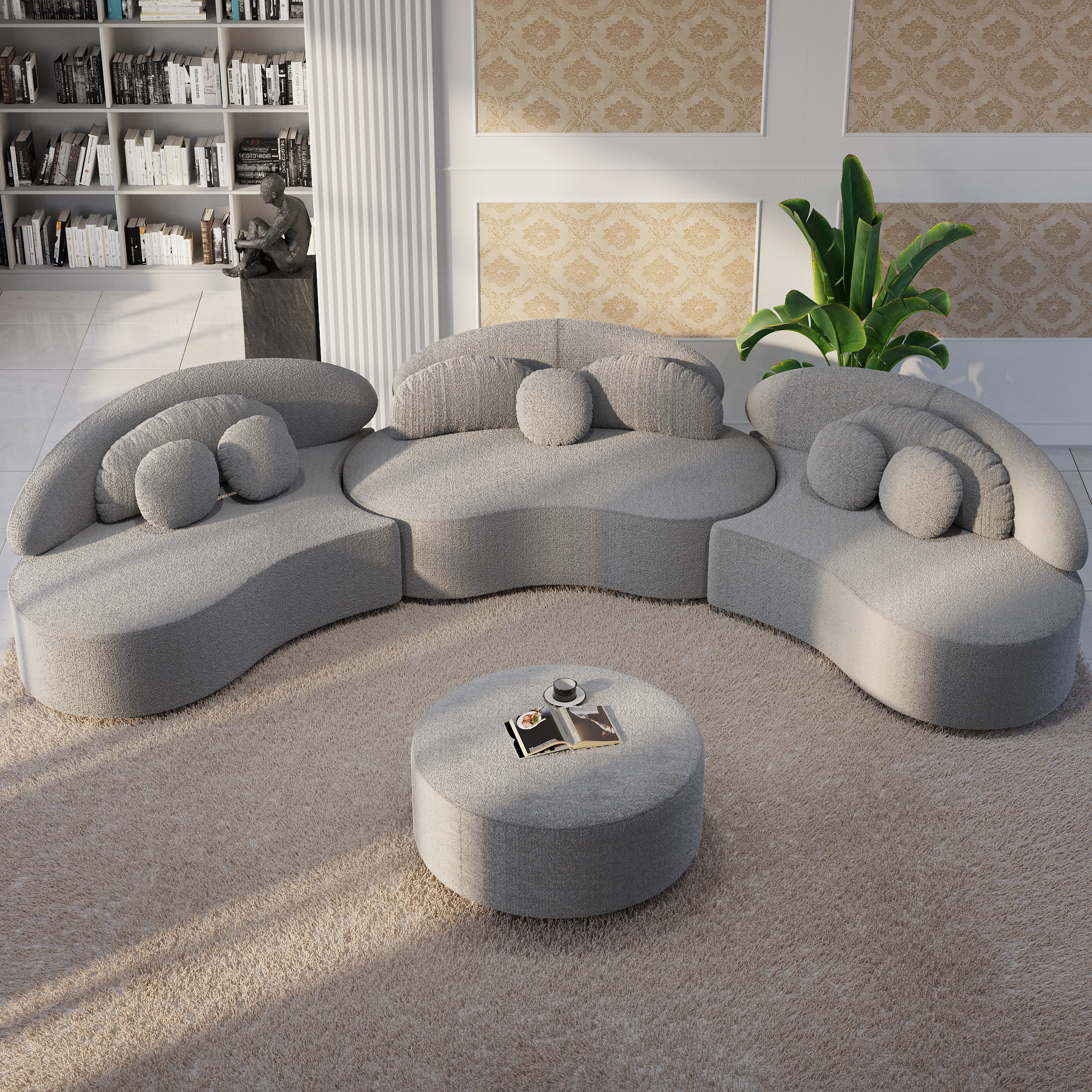 7-Seater Curved Sectional Sofa with Ottoman - Boucle