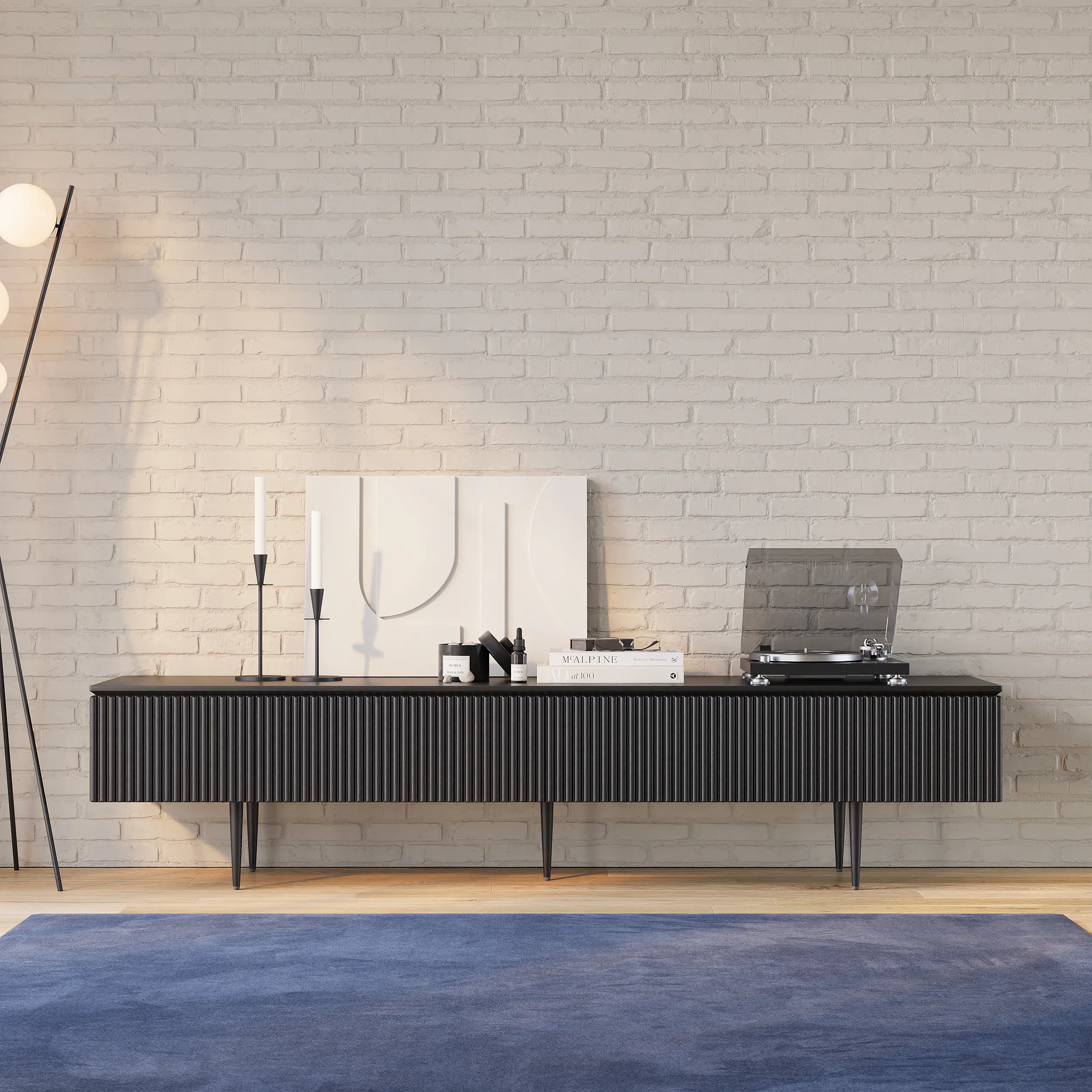 70.9" TV Stand with Drawers - Black, Wood image