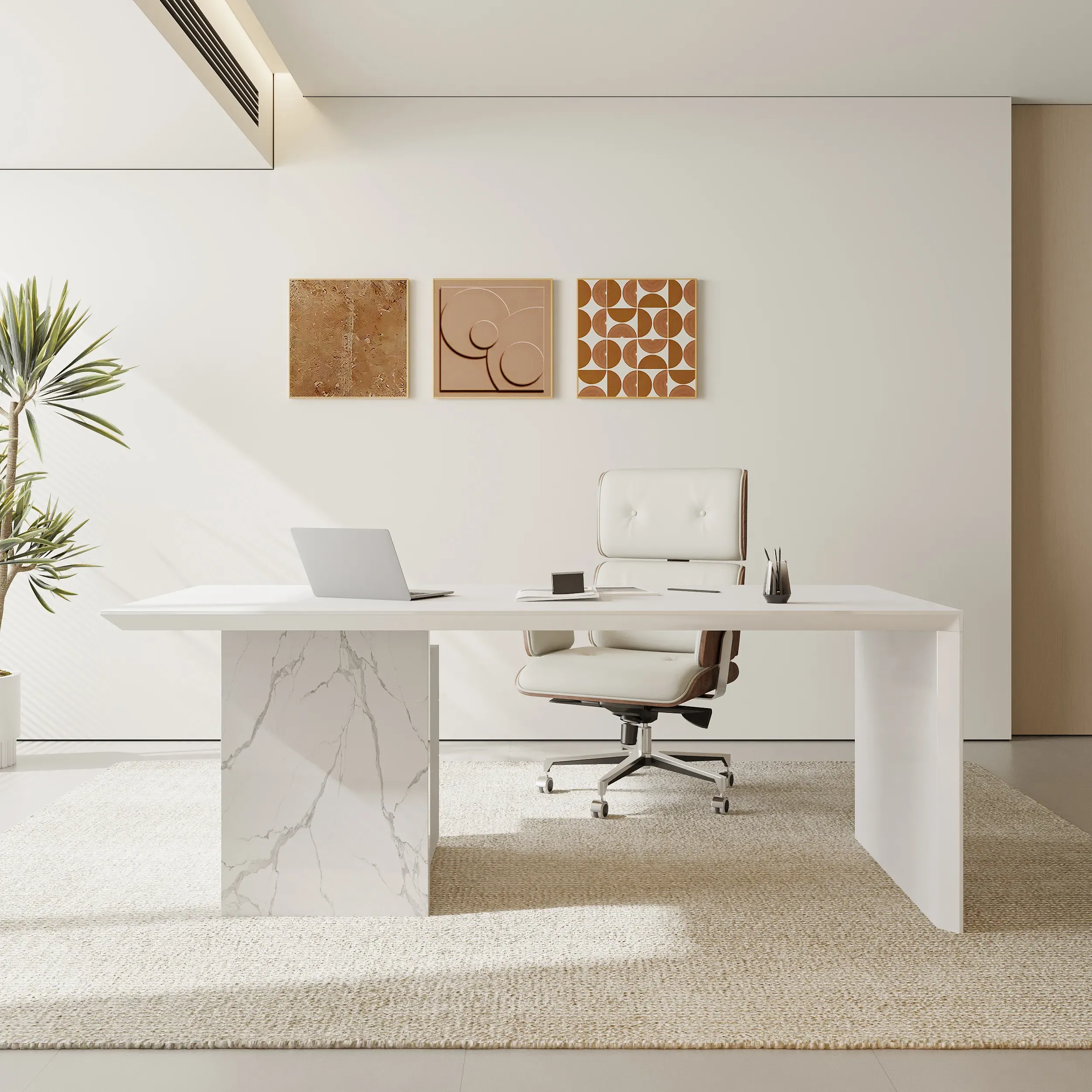 70.9" Wooden Home Office Desk & Chair Set - White image