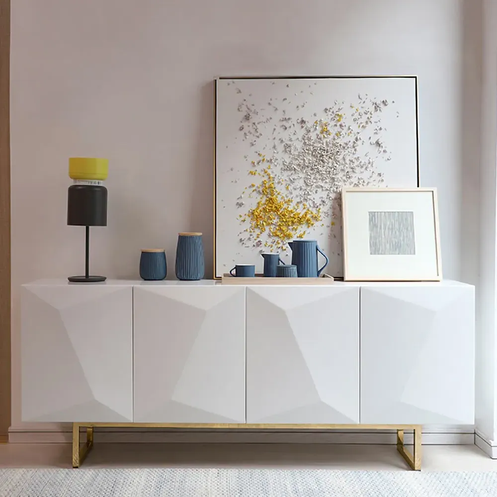 71" Buffet Sideboard with Gold Legs - White