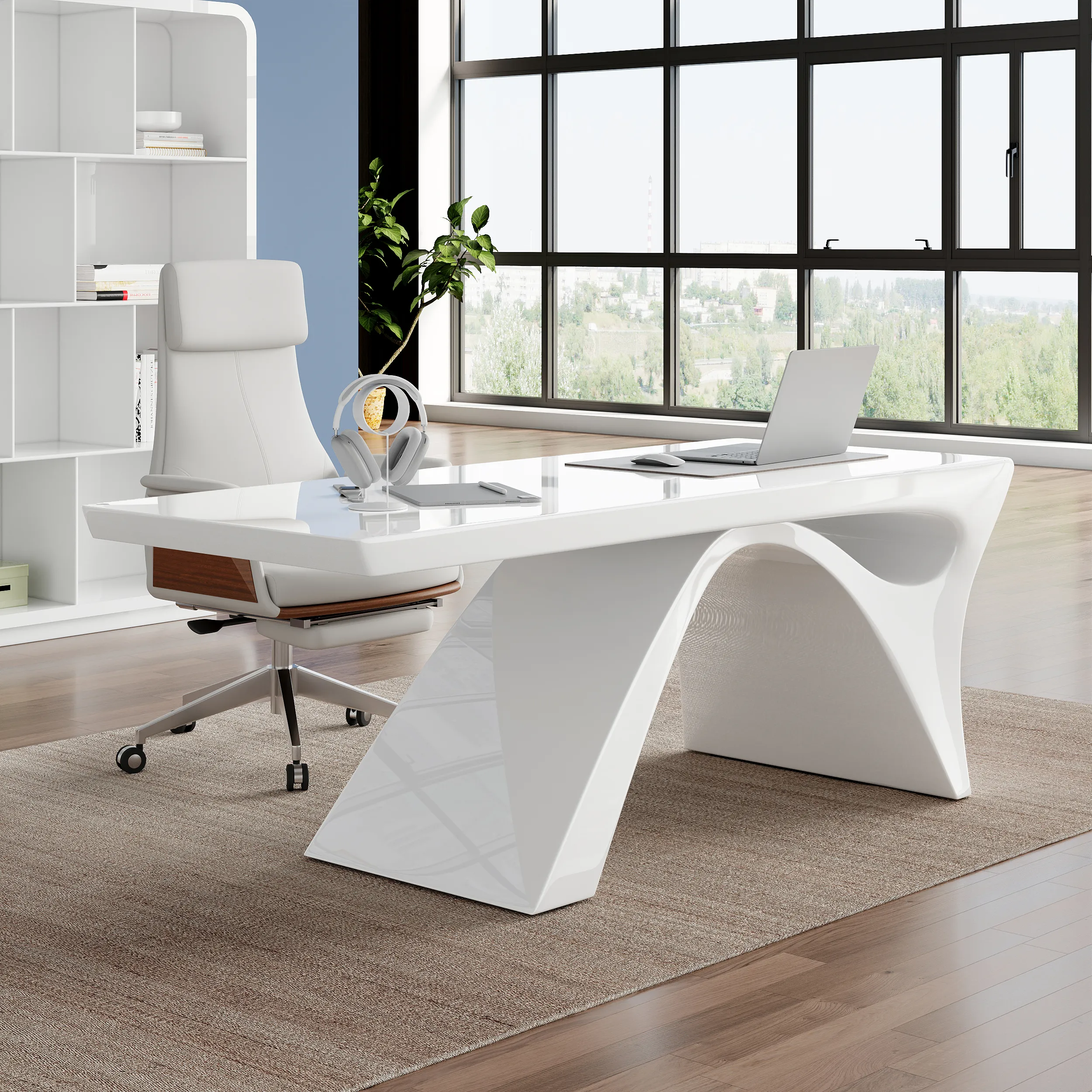 71" Rectangular Computer Desk & Reclining Office Chair - White image