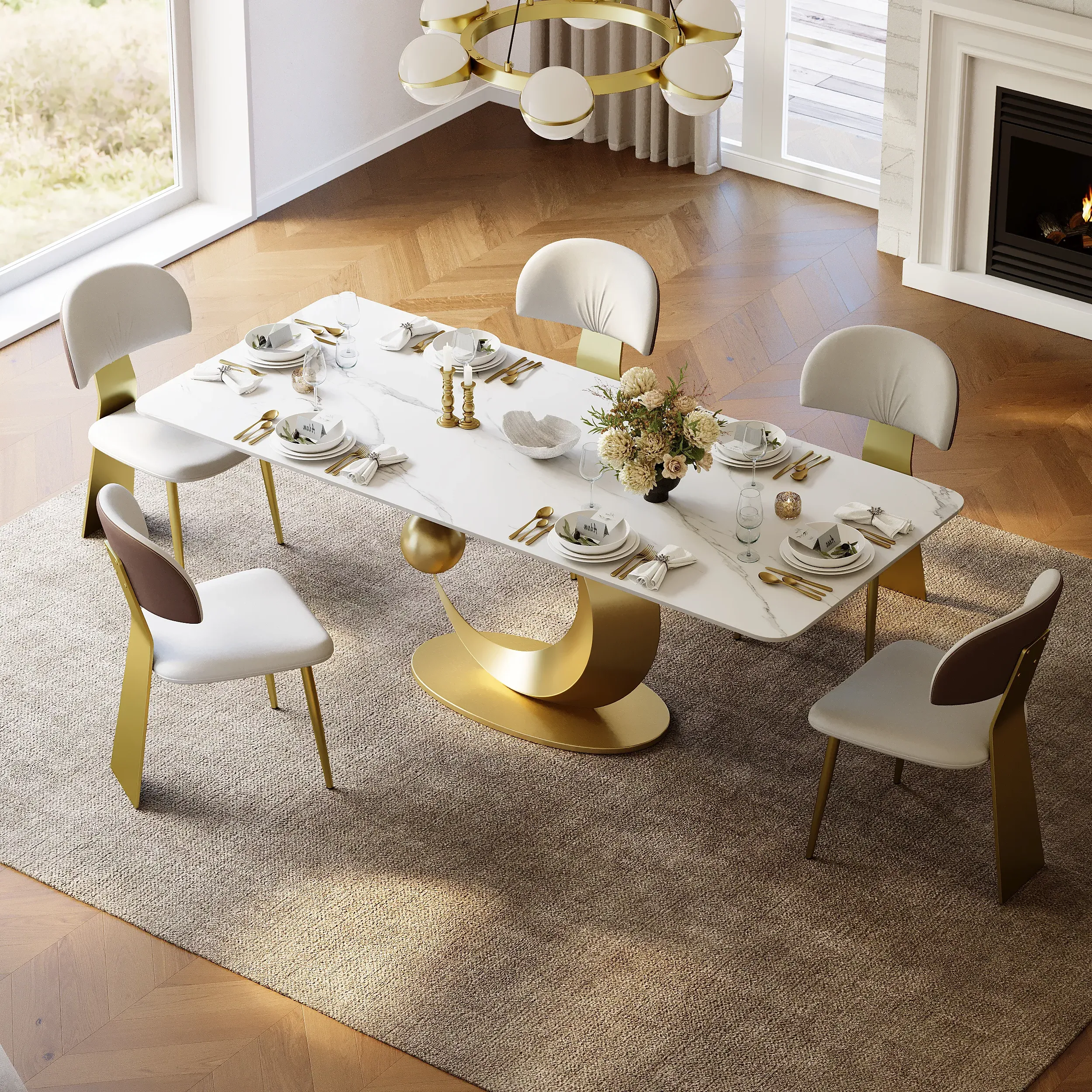 71" Rectangular Dining Table - White, Faux Marble