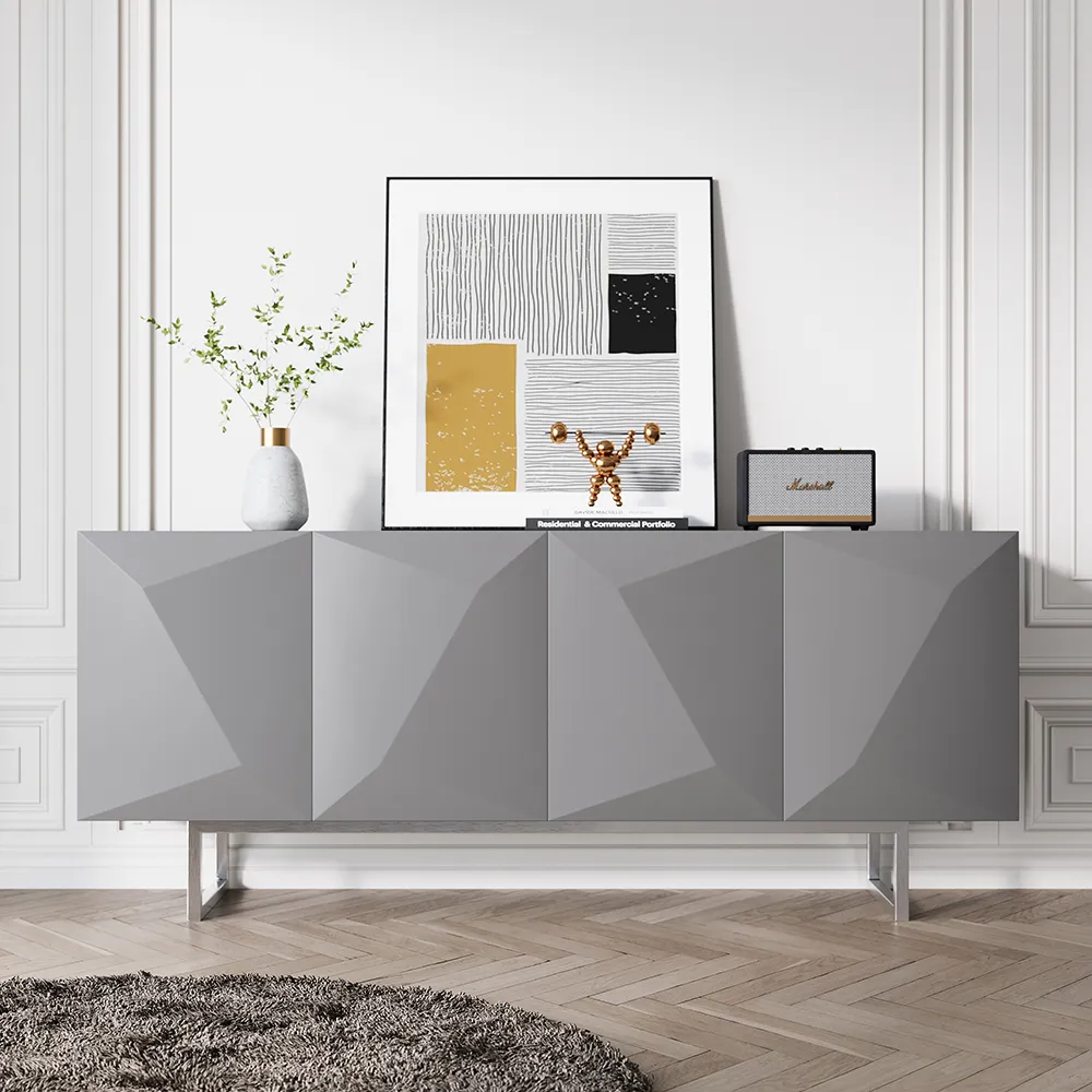 71" Sideboard with 4 Doors - Gray