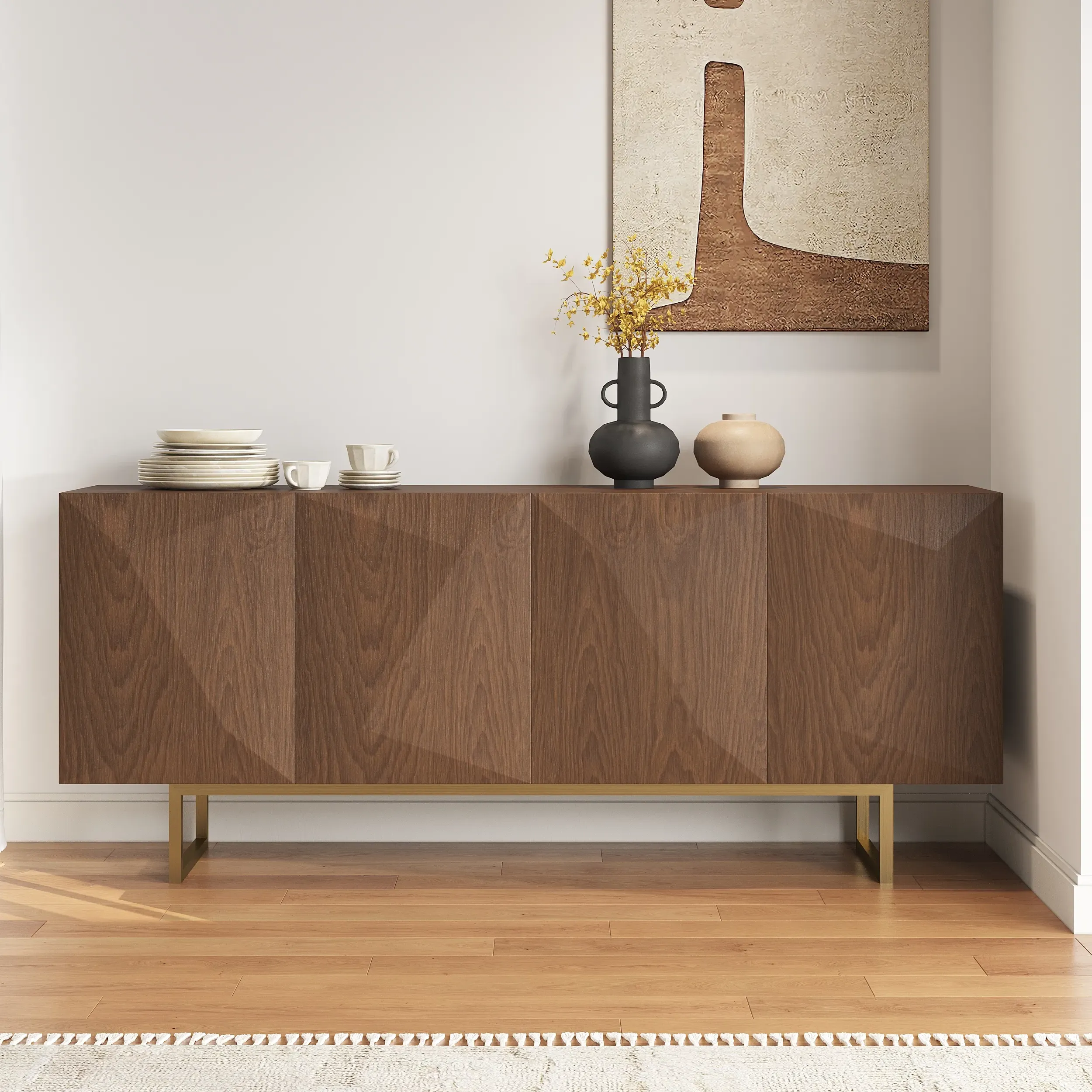 71" Sideboard with Adjustable Shelves - Walnut, Gold Base