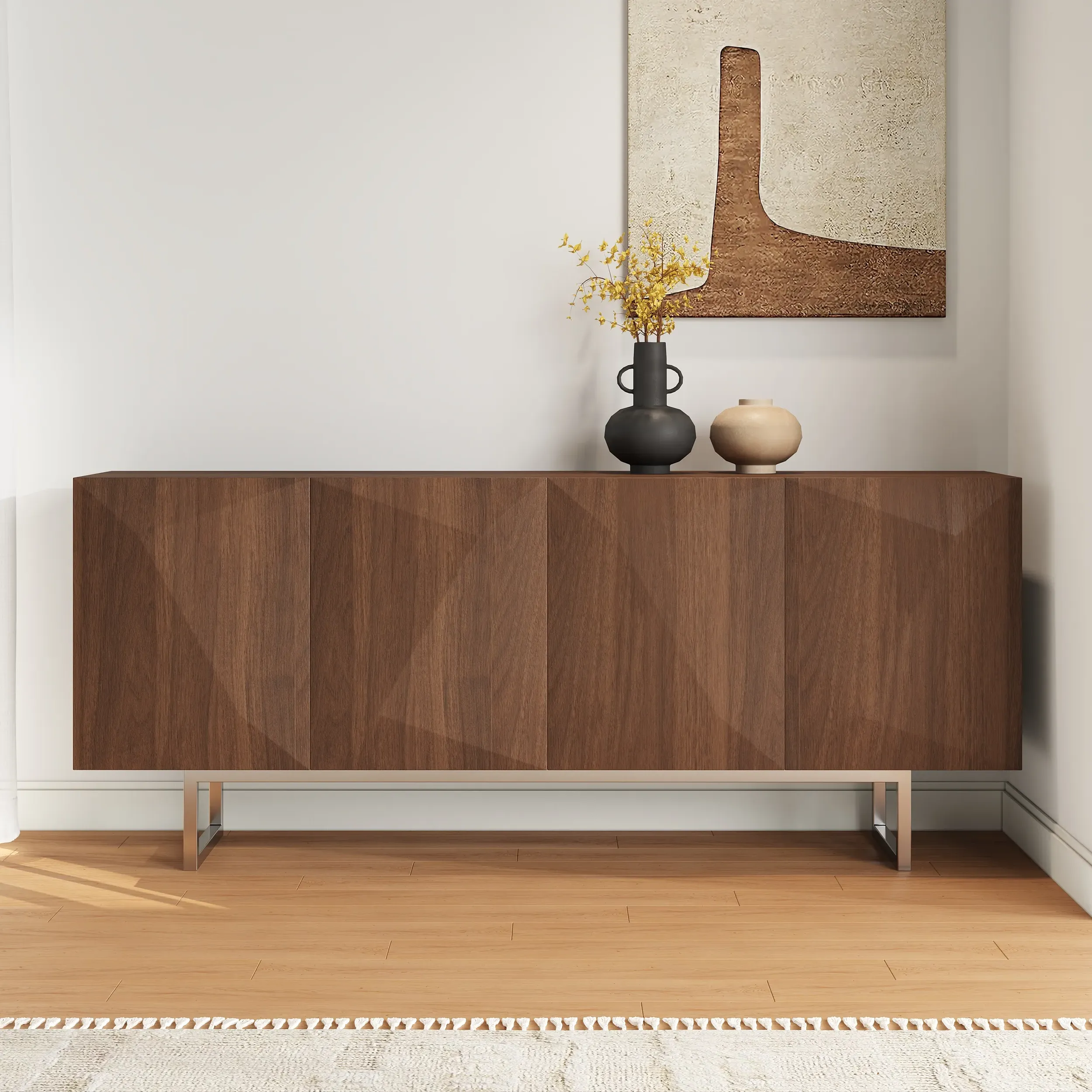 71" Sideboard with Adjustable Shelves - Walnut, Silver Base