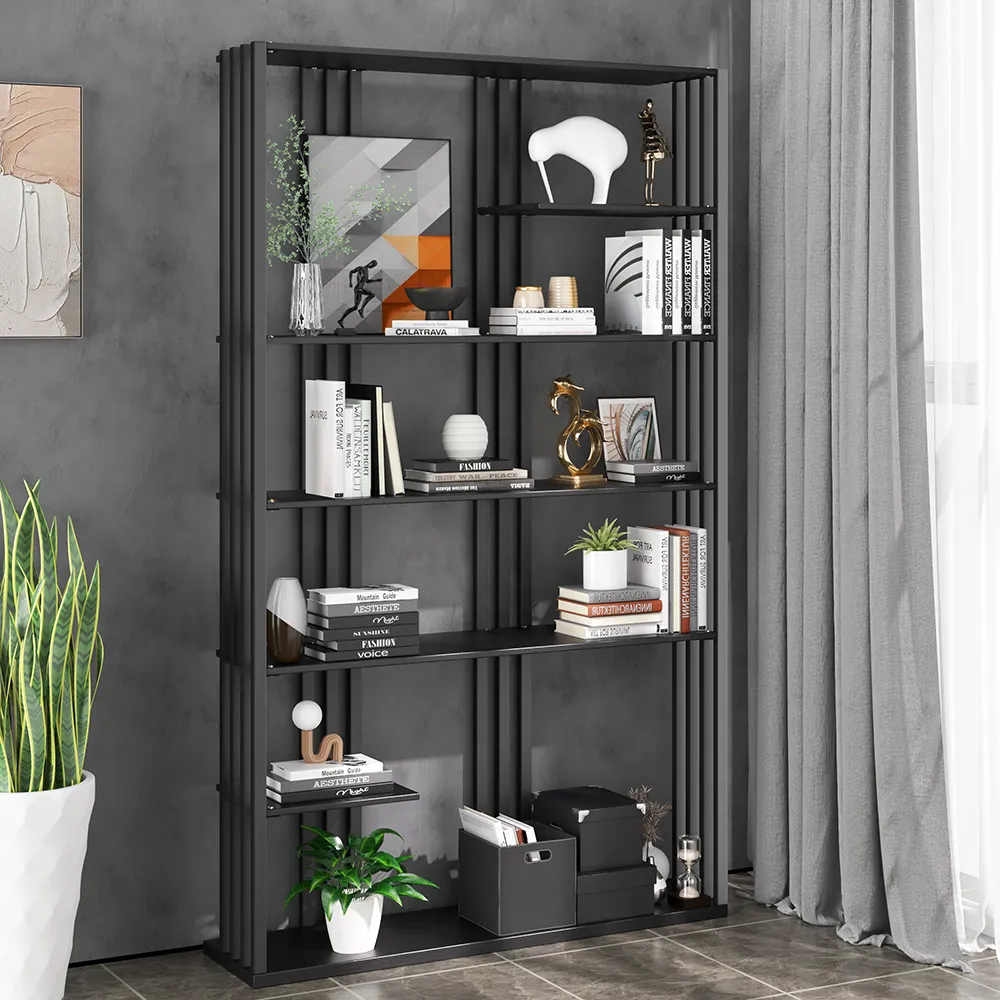 78" Steel Etagere Bookshelf 6-Shelf - Black image