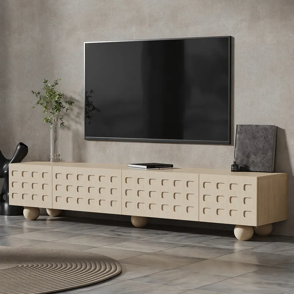 78.7" TV Stand with Storage - Whitewash, Wood image