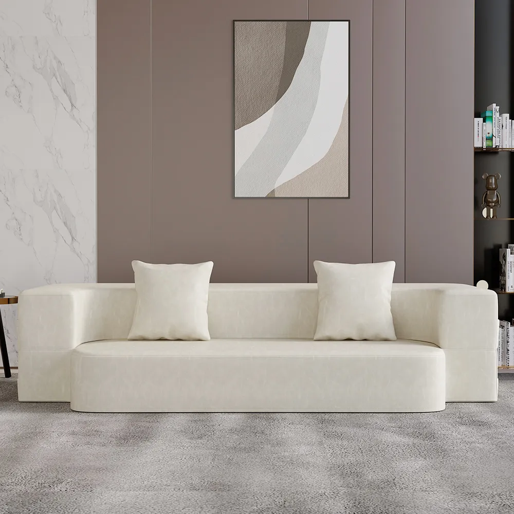 79" 3-Seater Folding Sofa Bed with Storage - Beige, Leath-Aire