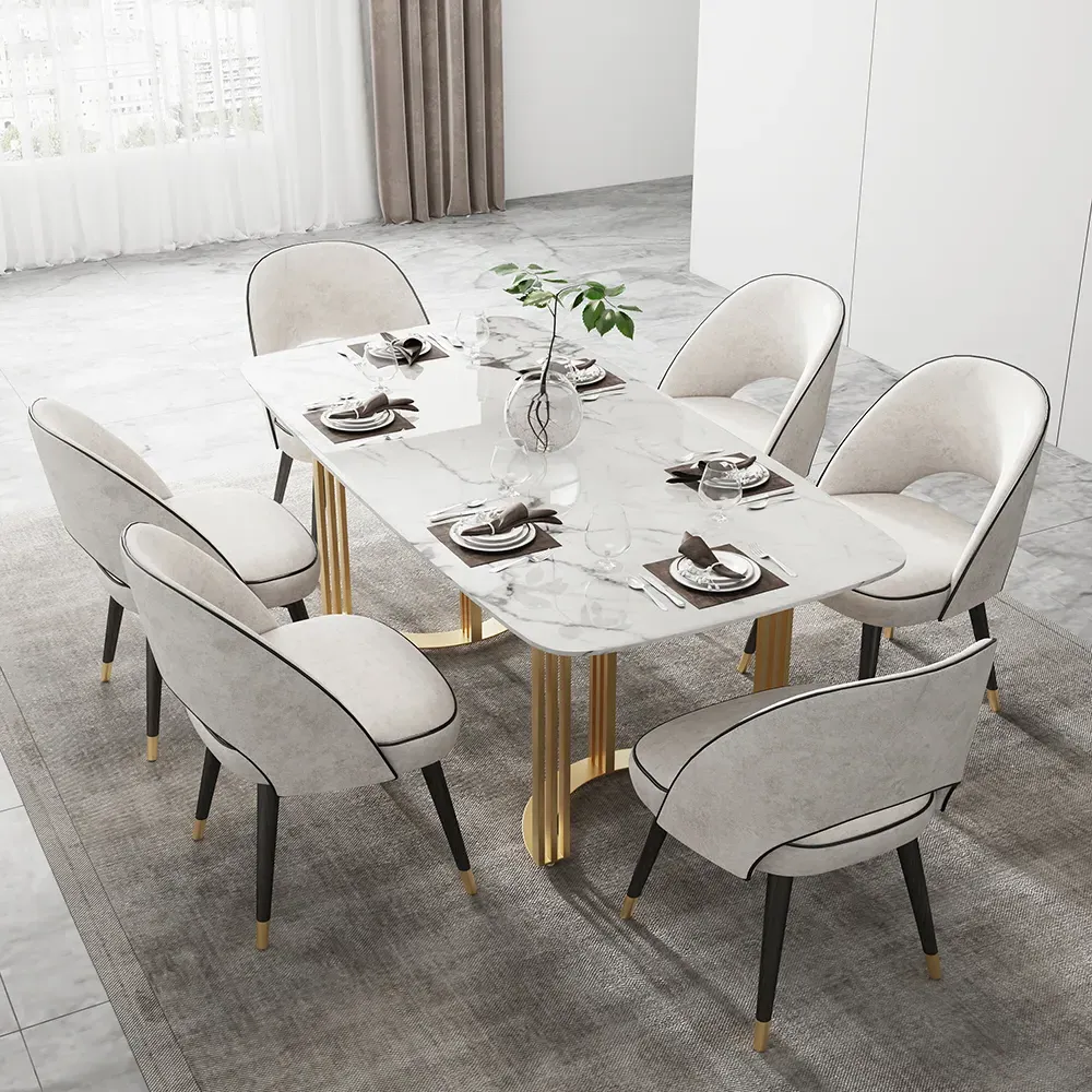79" Rectangular Dining Table with Double Pedestal - Gold, Sintered Stone