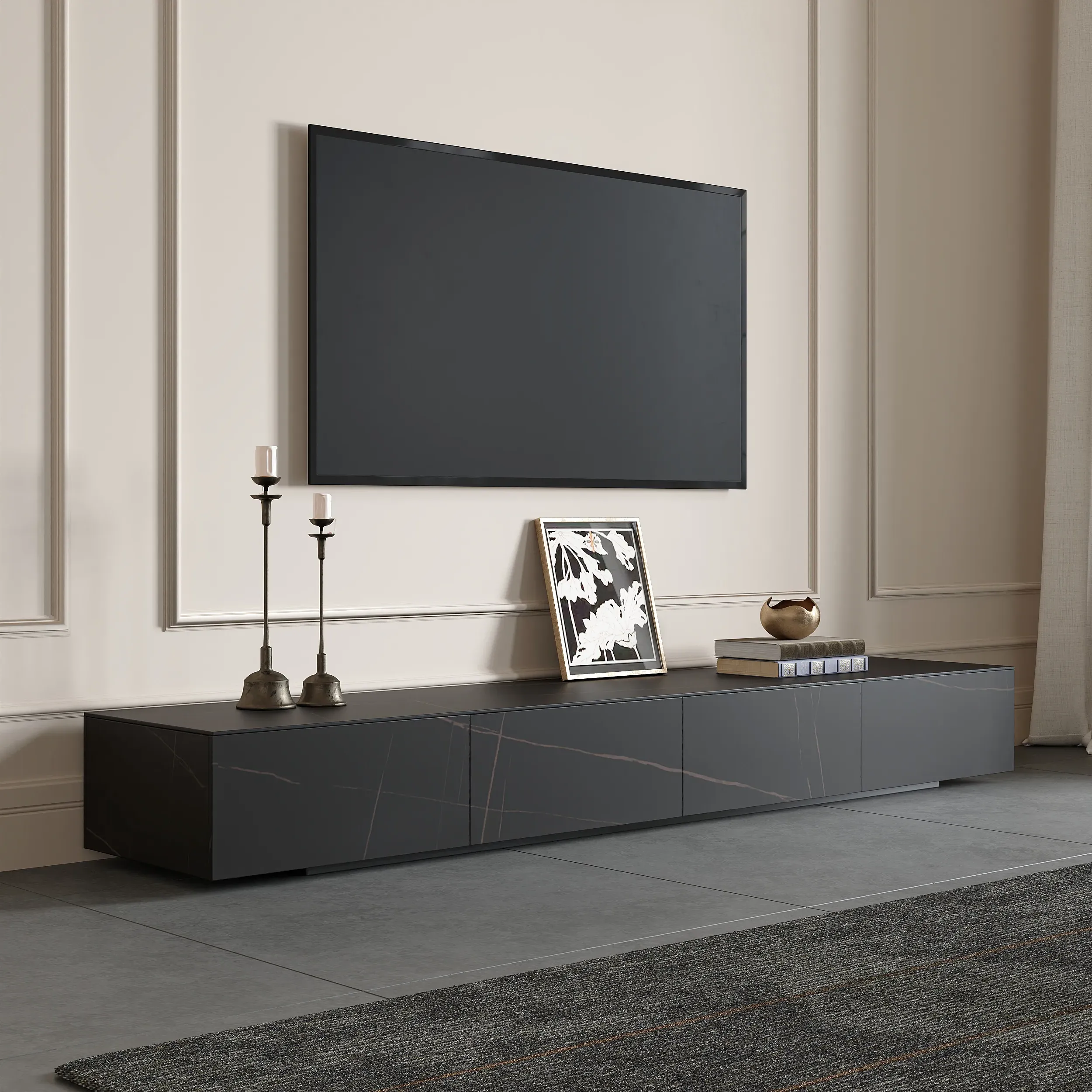 79" TV Stand with Storage for TVs Up to 75" - Black, Faux Marble