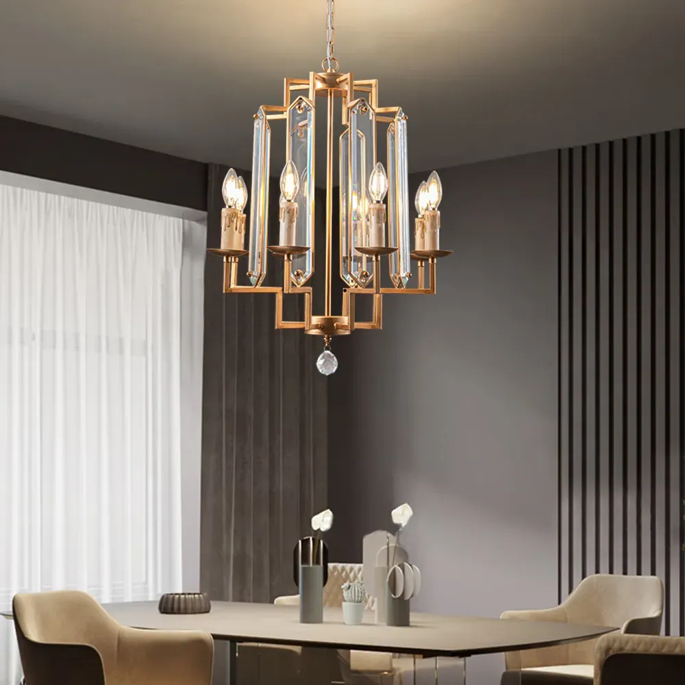 8-Light Candle-Style Crystal Pendant Chandelier - Gold image
