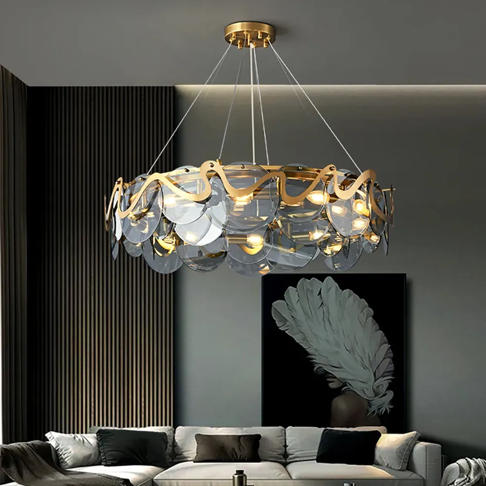 8-Light Chandelier with Adjustable Cables - Smokey Gray