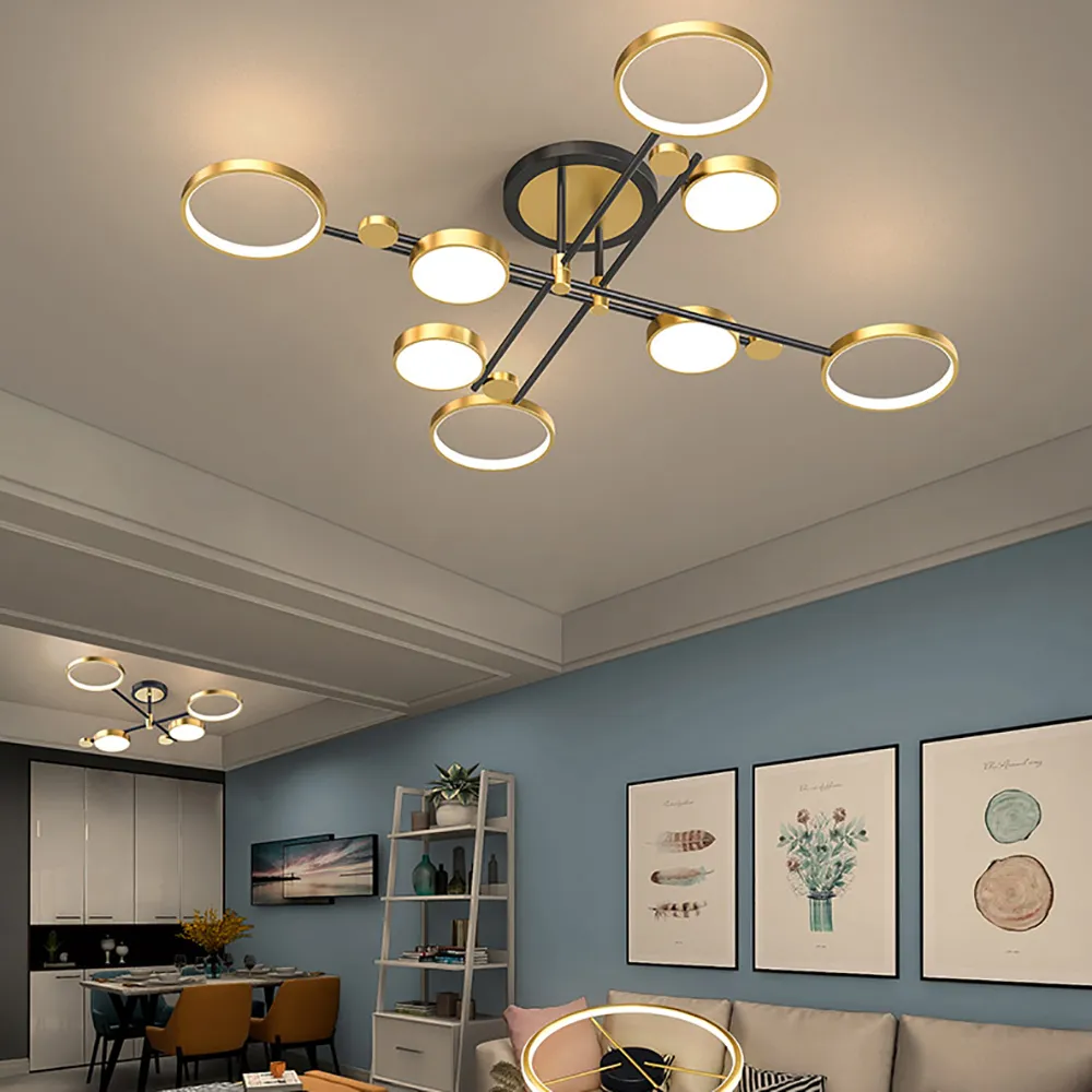 8-Light Semi Flush Mount Ceiling Light - Gold, Metal