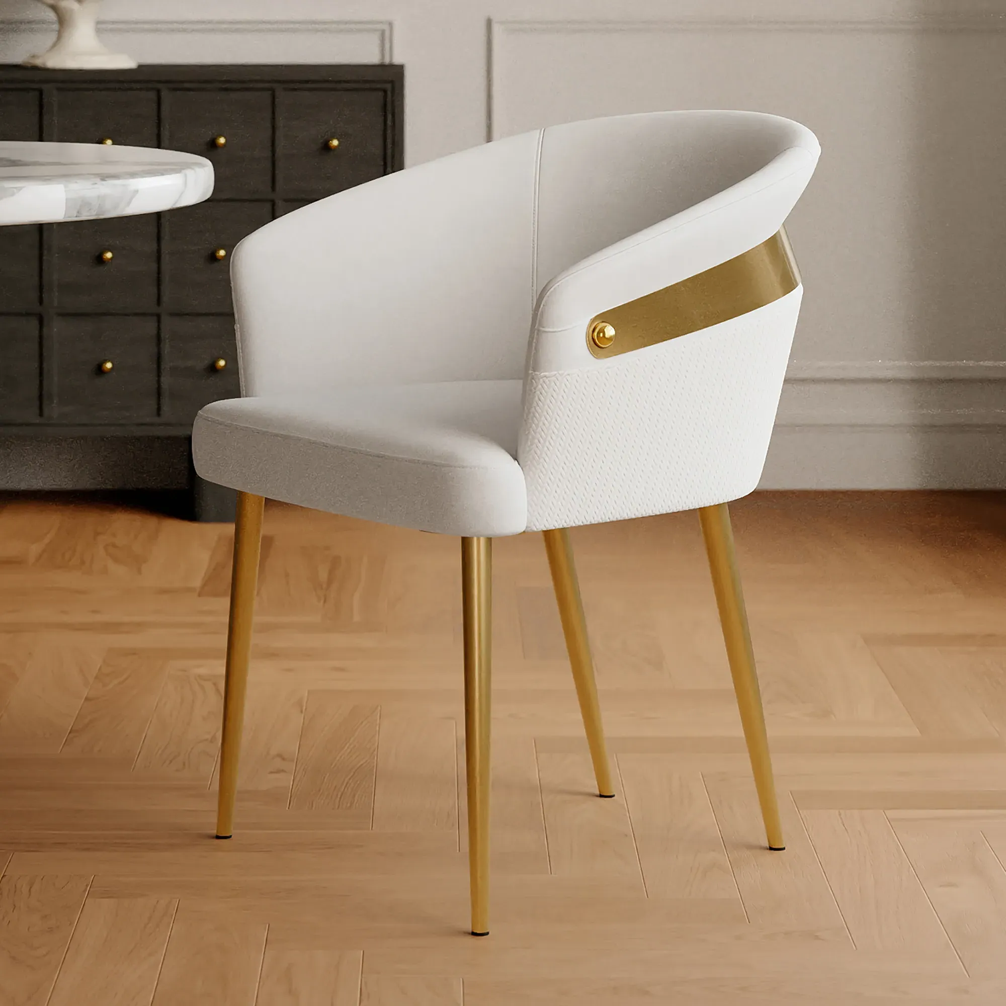 8-Piece Curved Back Dining Chair Set - White, PU Leather