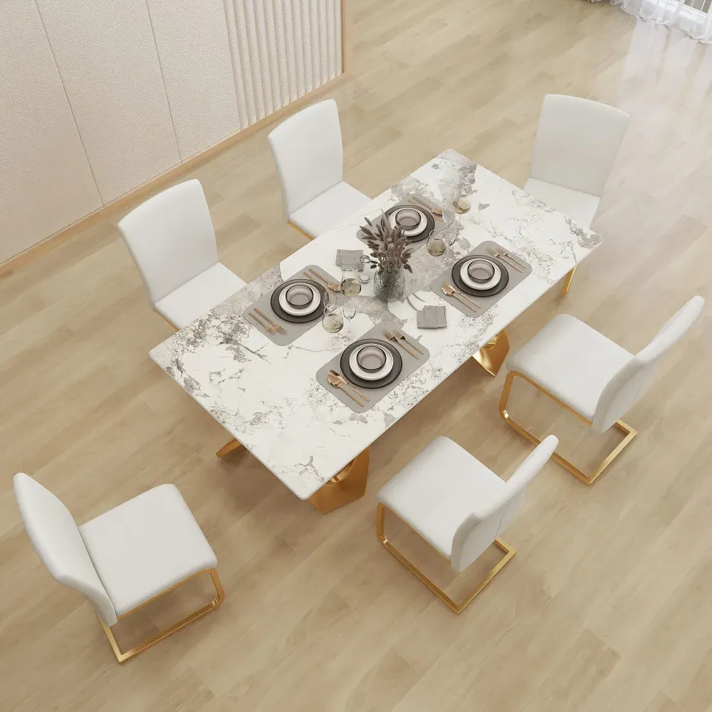 8-Piece Dining Chairs - White, PU Leather